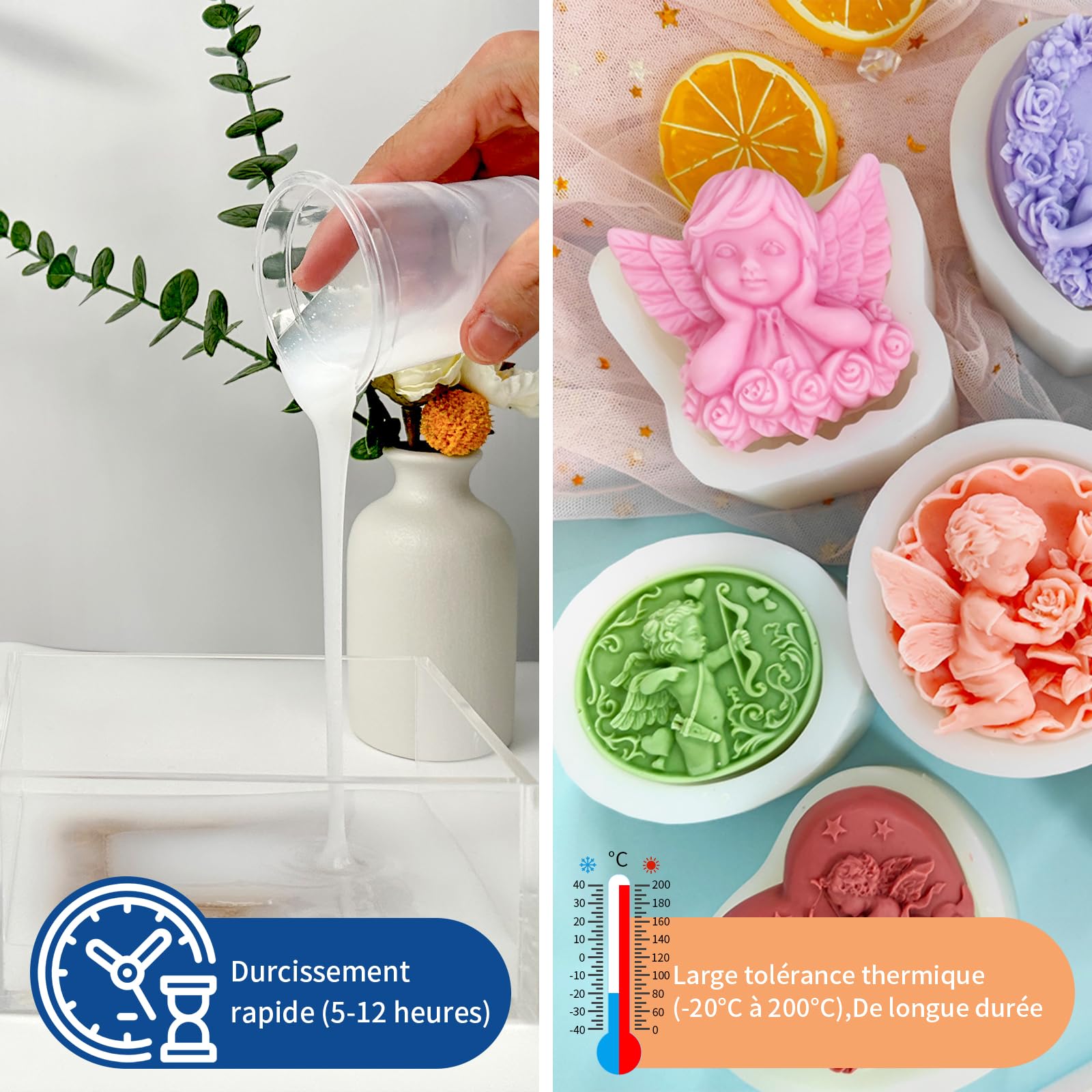 Silicone pour Moulage 20A,4000ml Silicone Liquide Transparent, Mélanger 1:1 de Caoutchouc Silicone à Séchage Rapide pour les Moulage,Savons Artisanaux, Bougies, Moules en Résin