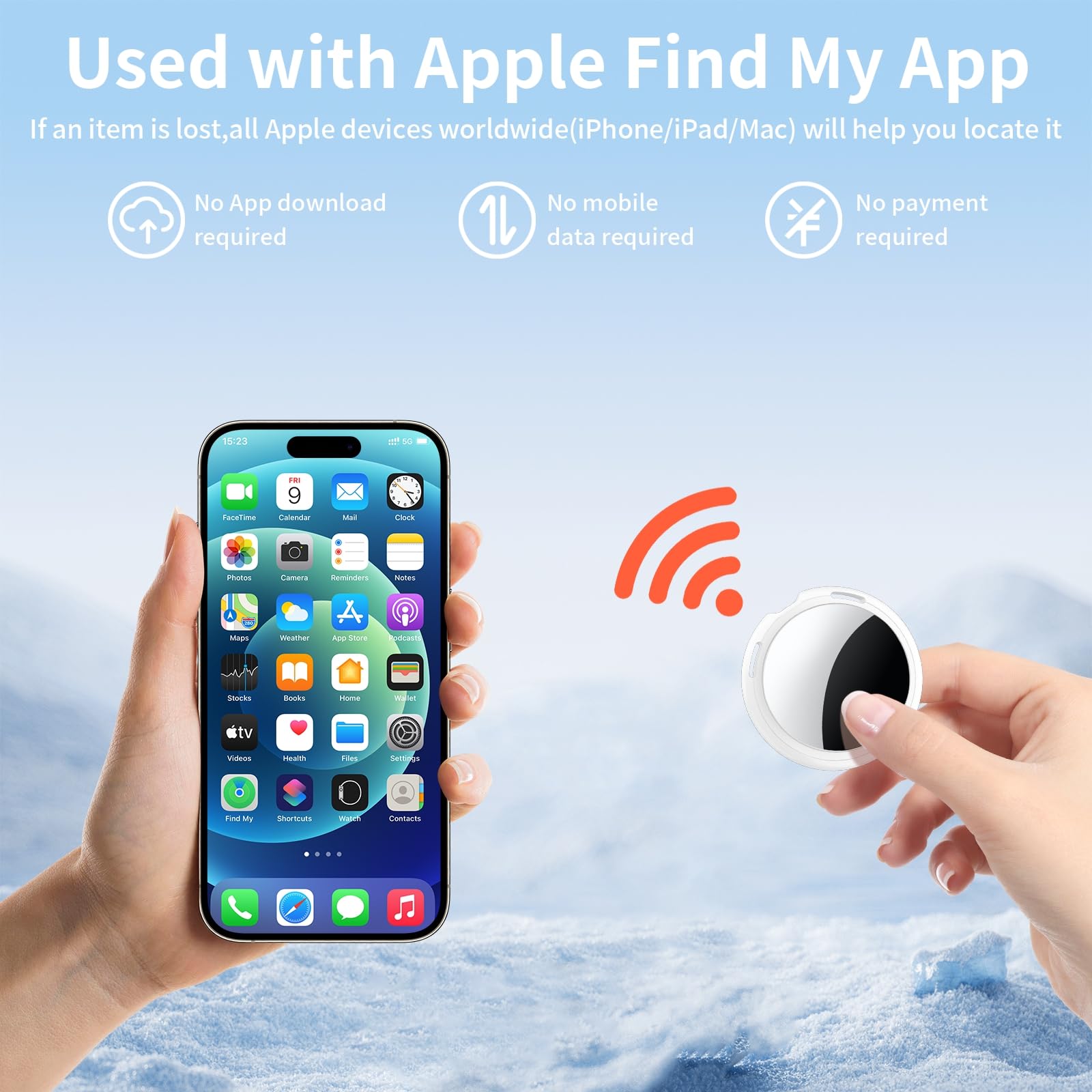 Air Tracker Tags-2 Pack [Apple MFi Certified] Smart Bluetooth Item Finders Pair with Apple Find My (IOS Only)Worldwide Real Time Tracking Locator Waterproof for Key Kid Pet Backpack Wallet Dog Luggage — view 4