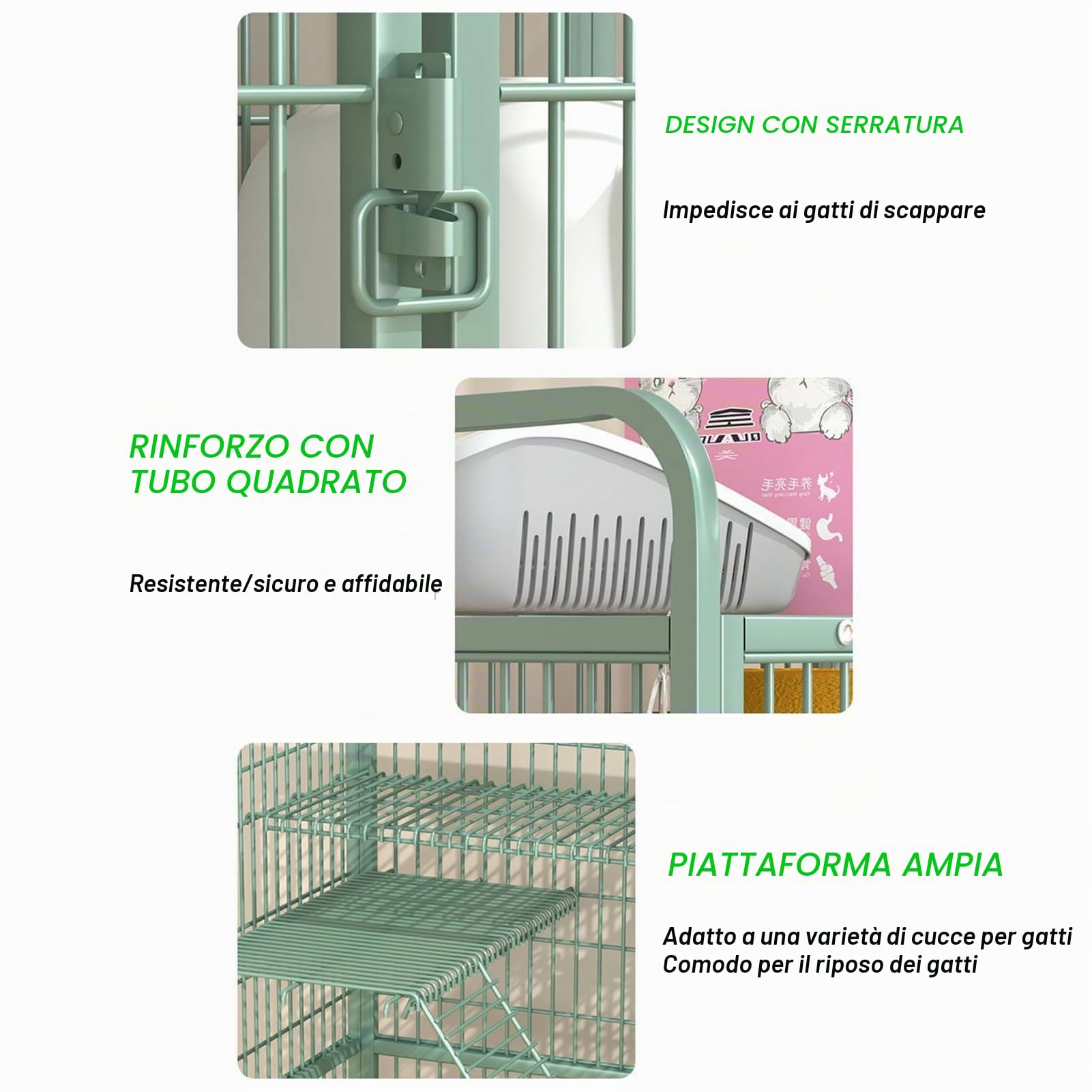 Gabbia per gatti a 3/4 livelli con ruote, grande recinto per gatti da interno esterno con piattaforme, casetta,per gatti spaziosa, playpen sicuro ideale per gioco e relax