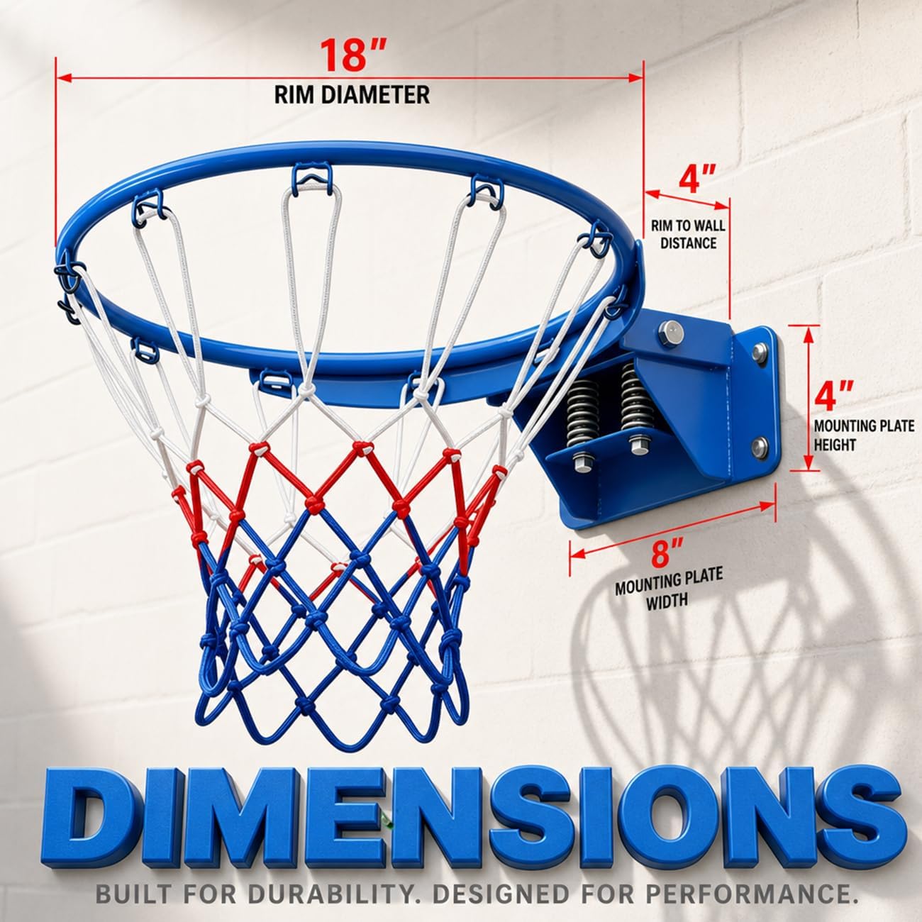 Heavy Duty 18" Solid Steel Basketball Rim Replacement Heavy-Duty Net, Pro-Grade Basketball Hoop Rim, Wall-Mount Double Spring Basketball Hoop Rim & Complete Installation Kit