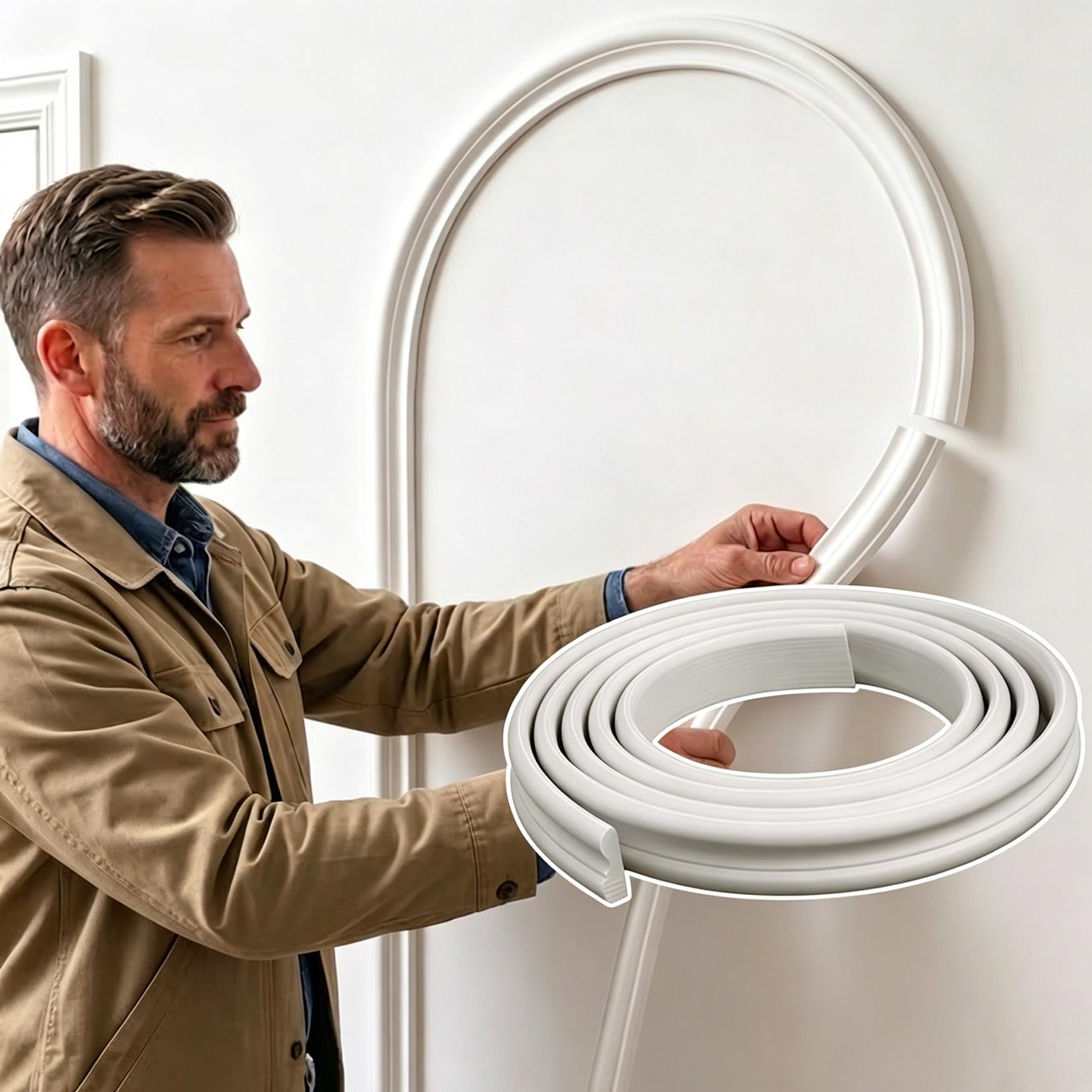Lorxilar Flexible PVC Wall Trim Moulding Paintable Decorative Edging Strip for Arch Doorways Ceilings & Skirting Boards Waterproof White, 10M