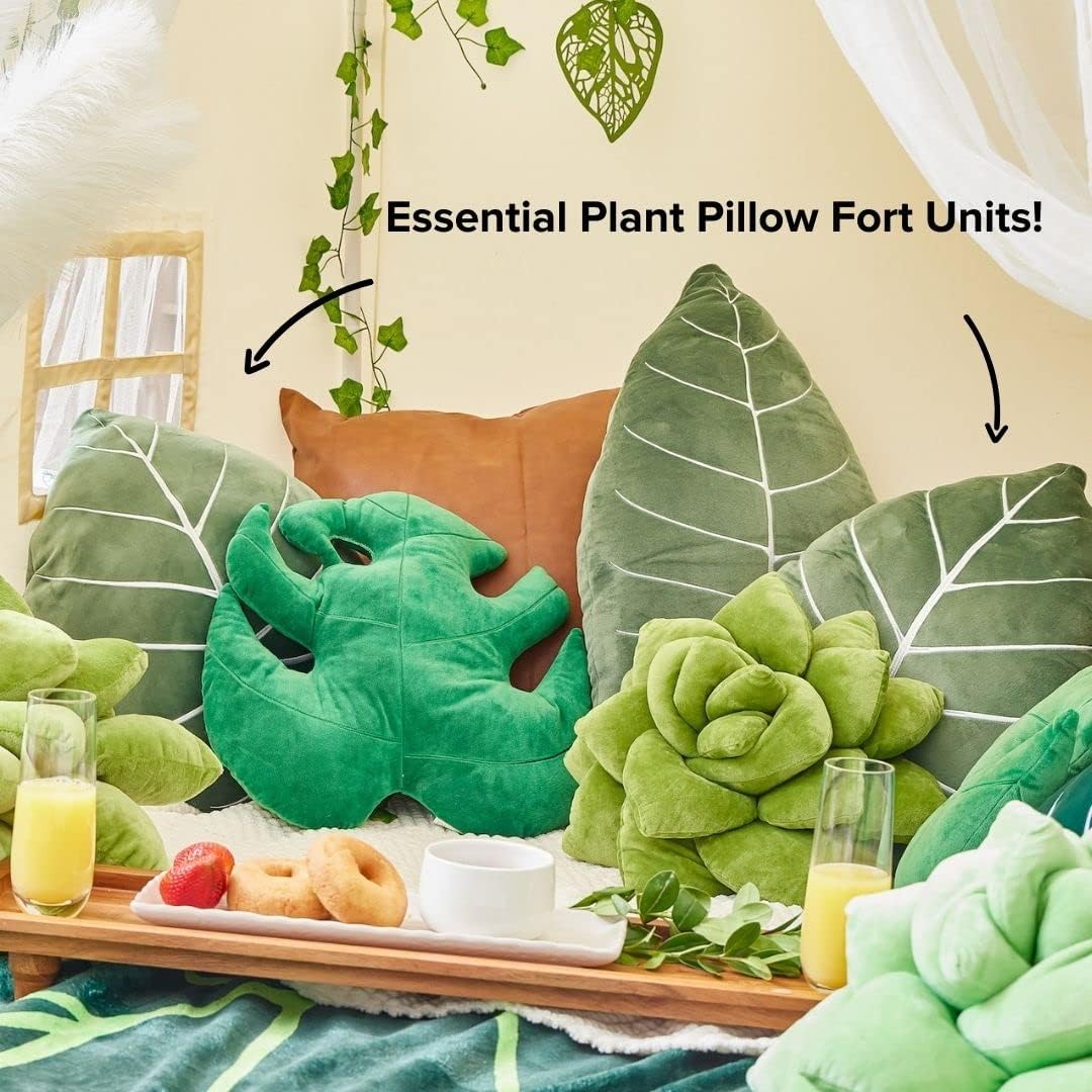 Green Philosophy Co. Plush Leaf Pillow - 3D Accent Succulent Leaf Throw Pillow for Couch Sofa Living Room Home Decor for Plant Lovers, Garden Lovers, Green Thumb Family & Friends Lil Pop (16 Inches) Olive Green