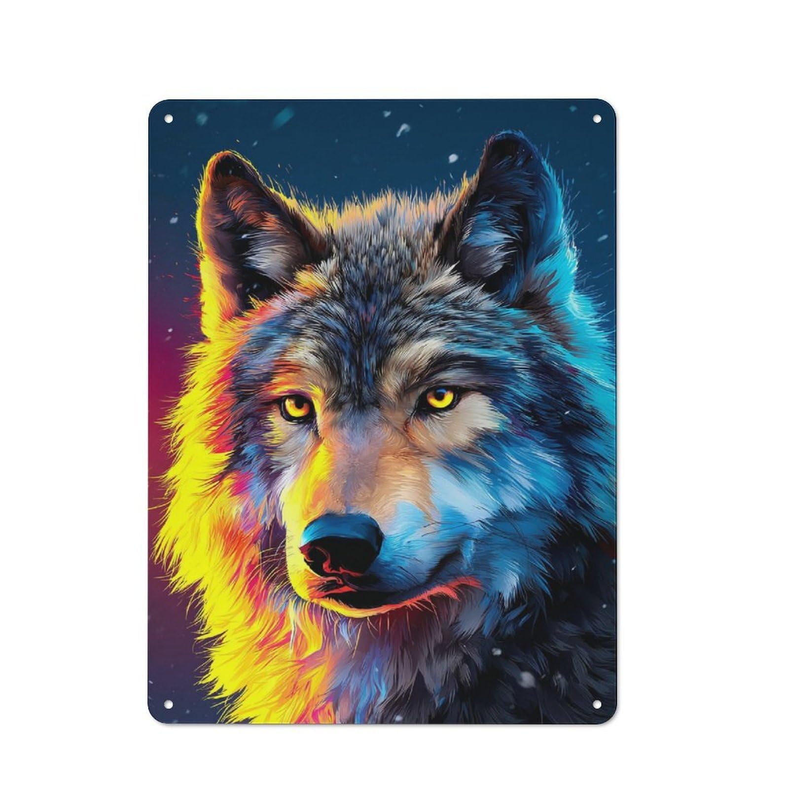 Vintage Cafe Metal Sign 40x30cm Featuring Colorful Wolf Portrait -3, Bistro Wall Plaque for Cafe, Bistro, Bakery Or Restaurant