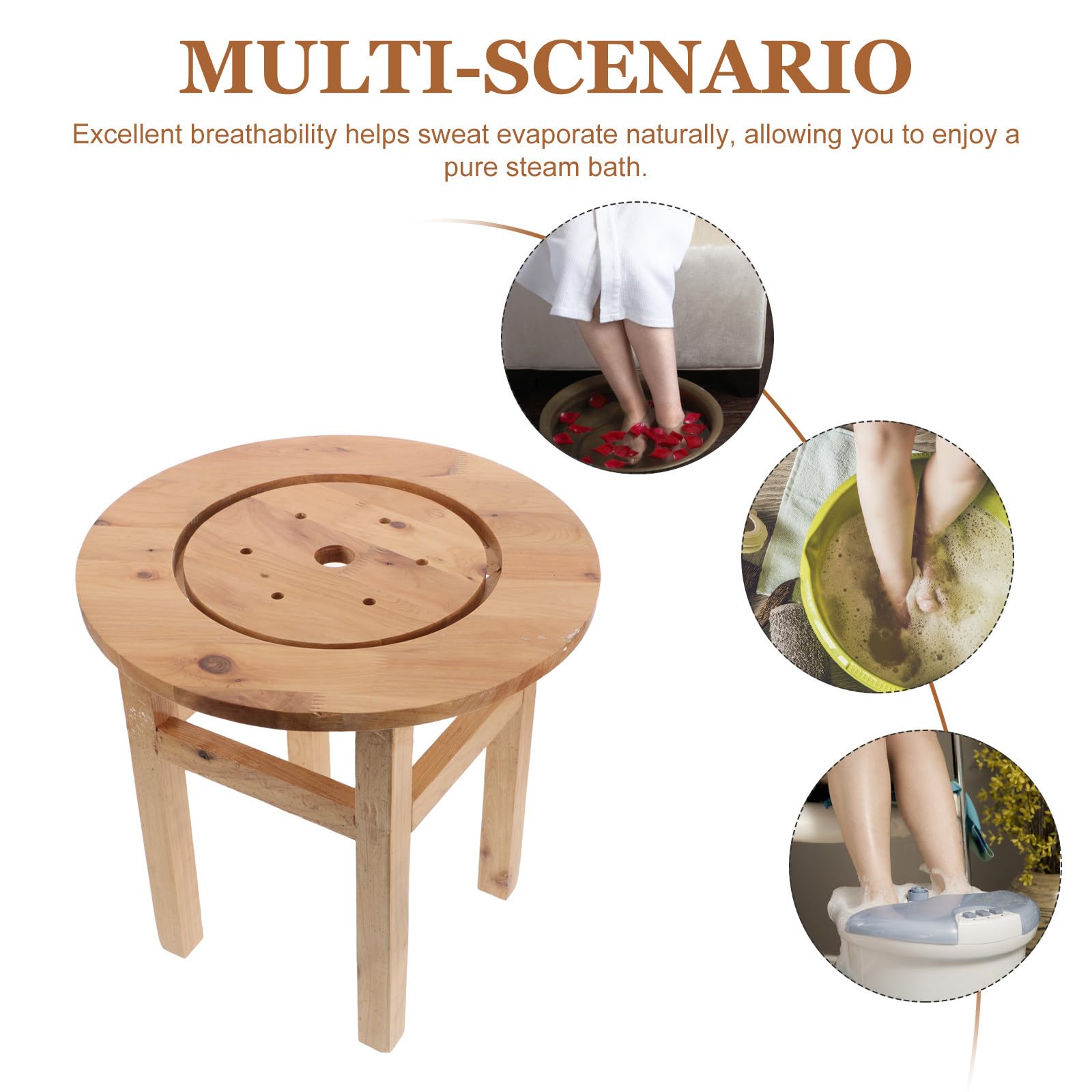 Veemoon Holz Dampf Fußbad Hocker, Rund, Braun, Vier Beine, Hohl | Sitz Bath Steaming Seat, Sauna Einsatz, 50cm Höhe, für Frauen und Senioren