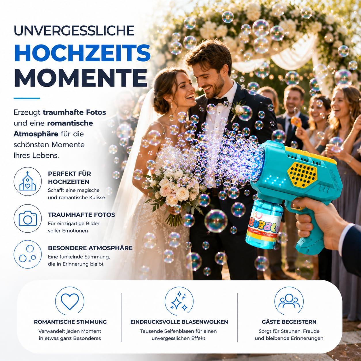 Pistola de burbujas para niños y adultos, para pompas de jabón automáticas y pistola, con depósito, máquina de burbujas de jabón para bodas y cumpleaños