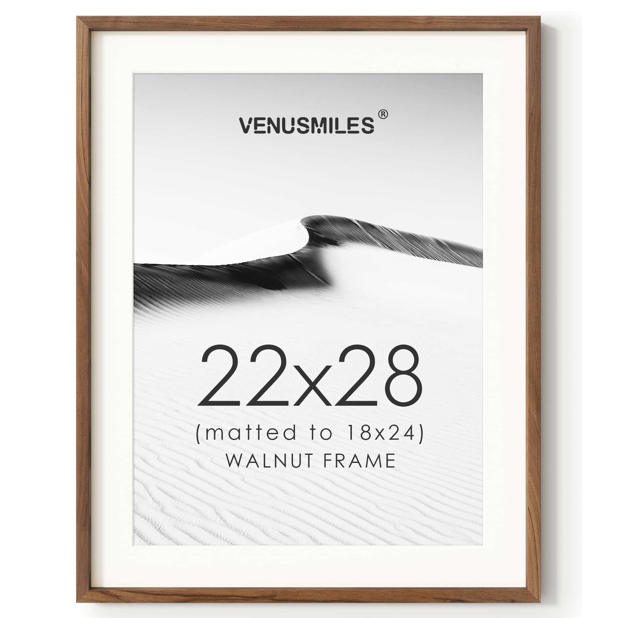 22x28 Poster Frame, USA-Sourced Natural Walnut Wood Picture Collage Frame with HD Tempered Glass, Modern Simple 22 x 28 Wooden Photo Frame Matted to 18x24, Vertical &amp; Horizontal Wall Hanging Display