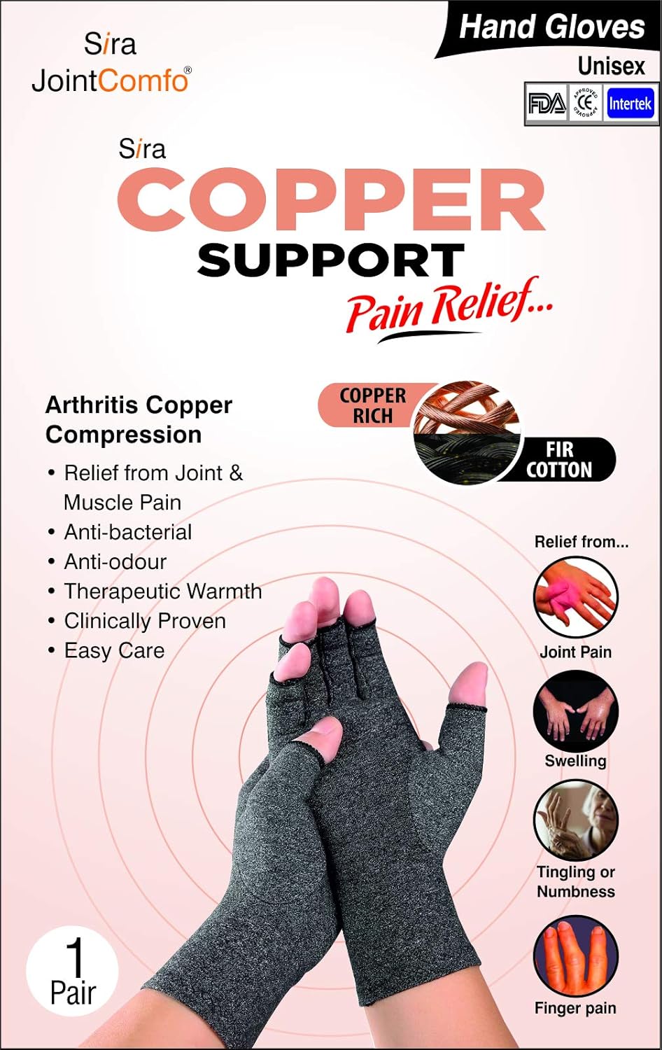 Sira Copper Support Compression Unisex Open Finger Hand Glove Arthritis Swelling Pain Relief (Gray, XL) Sira Copper Support Compression Unisex Open Finger Hand Glove Arthritis Swelling Pain Relief (Gray, XL)