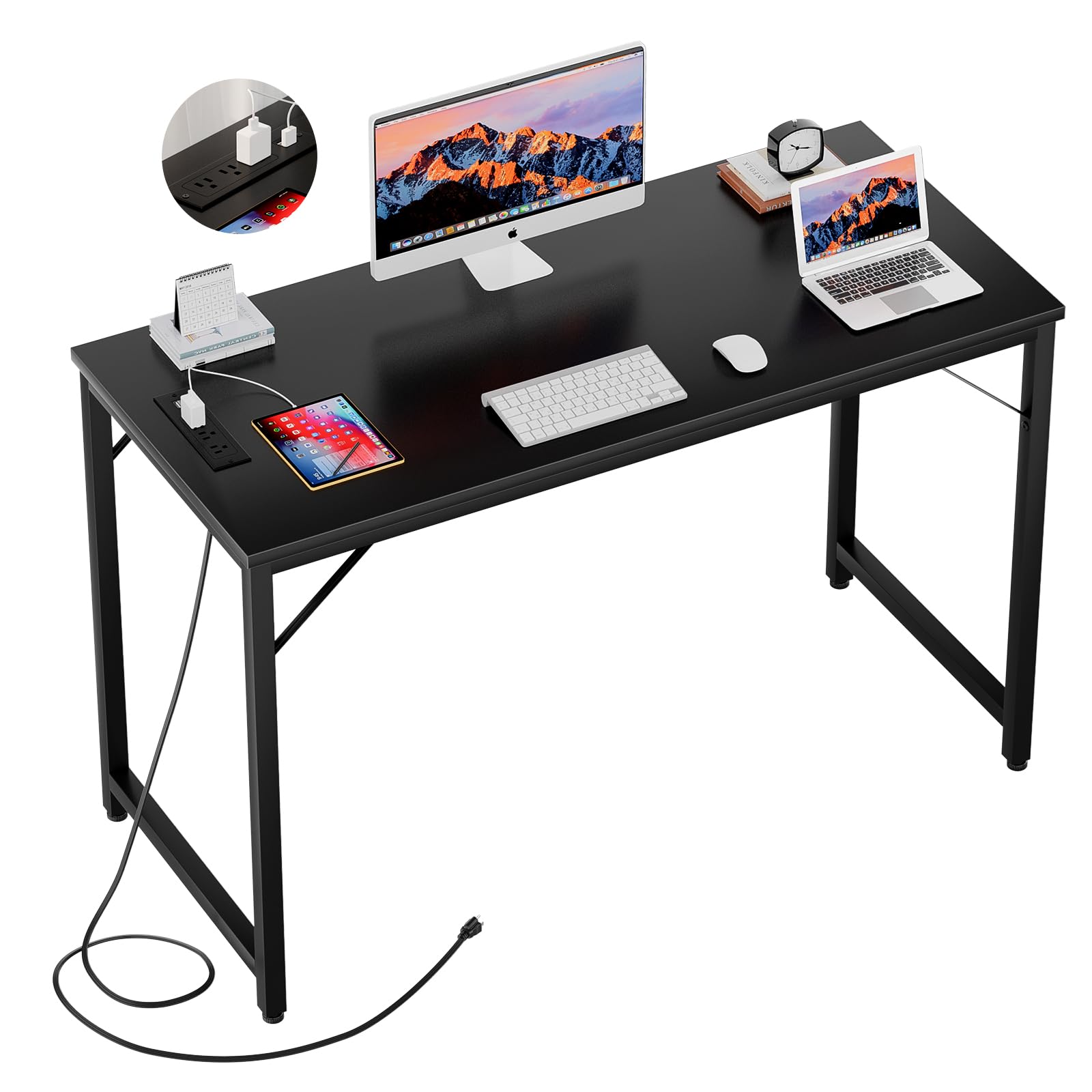 iSunirm Small Computer Desk with Magic Power Outlets and USB Charging