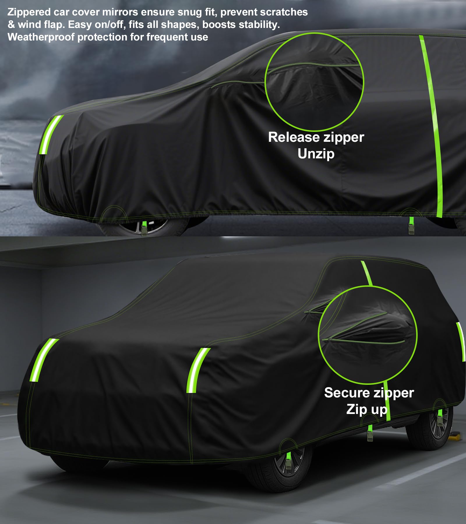 Sunwhale SUV Car Cover Custom Fit for Toyota Highlander 2013-2025 100 Waterproof with Zipper Door Side Mirror Zipper — view 6