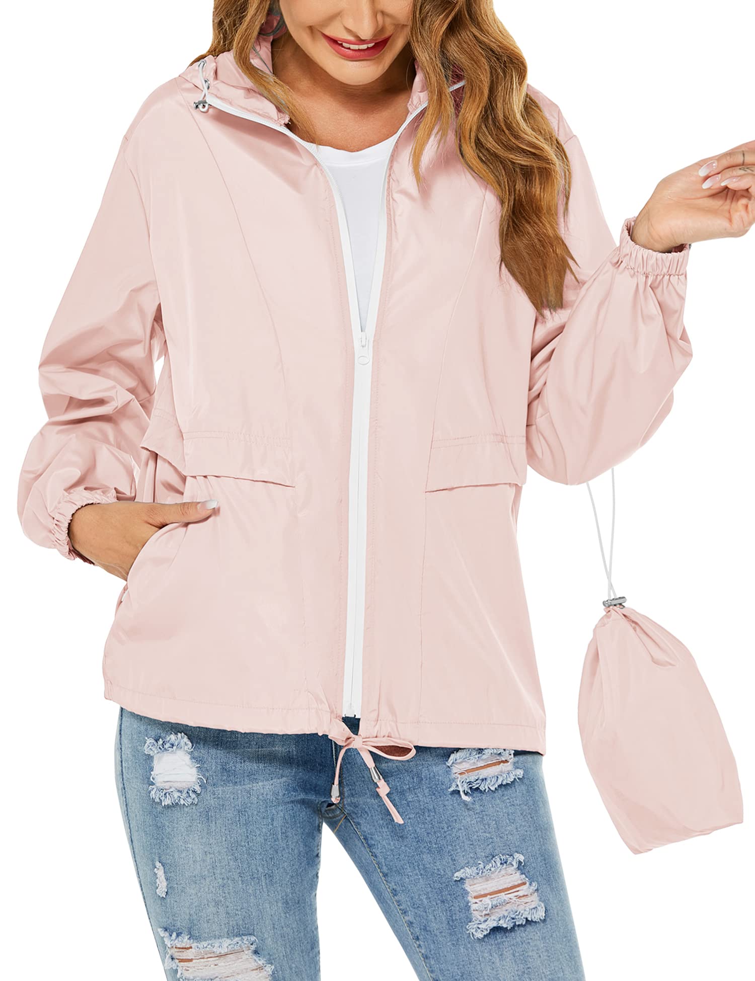 Tisfeer Rain Jacket Women's Waterproof Lightweight Raincoat Windbreaker Packable Thin Rain Jacket Wind Jacket with Hood