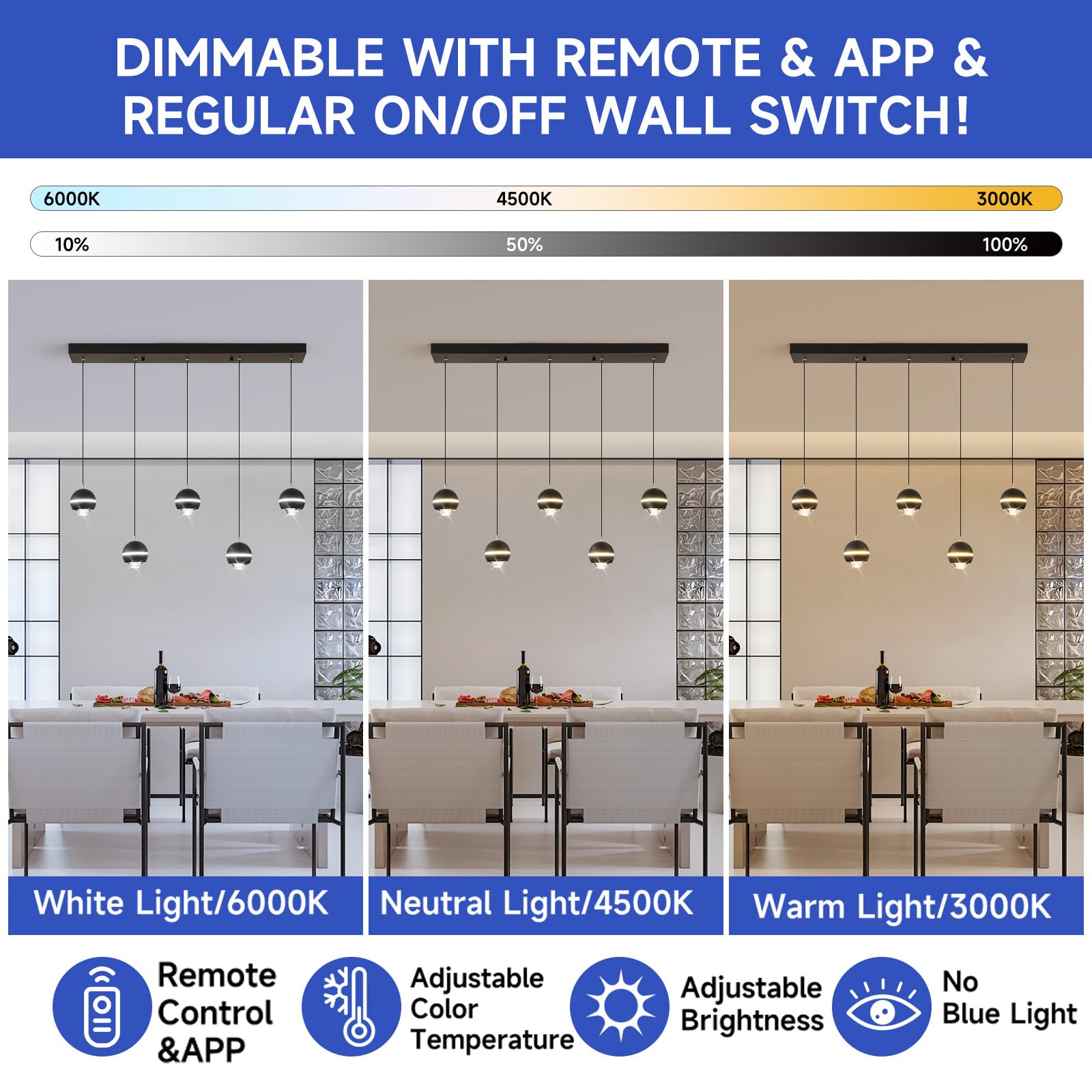 ORANOOR Nowoczesne lampy wiszące LED, ściemniane, 91 cm, kryształowy globus, oświetlenie żyrandolowe, czarno-złoty, do jadalni, wiszące oprawy oświetleniowe, wyspa kuchenna, liniowa lampa wisząca na