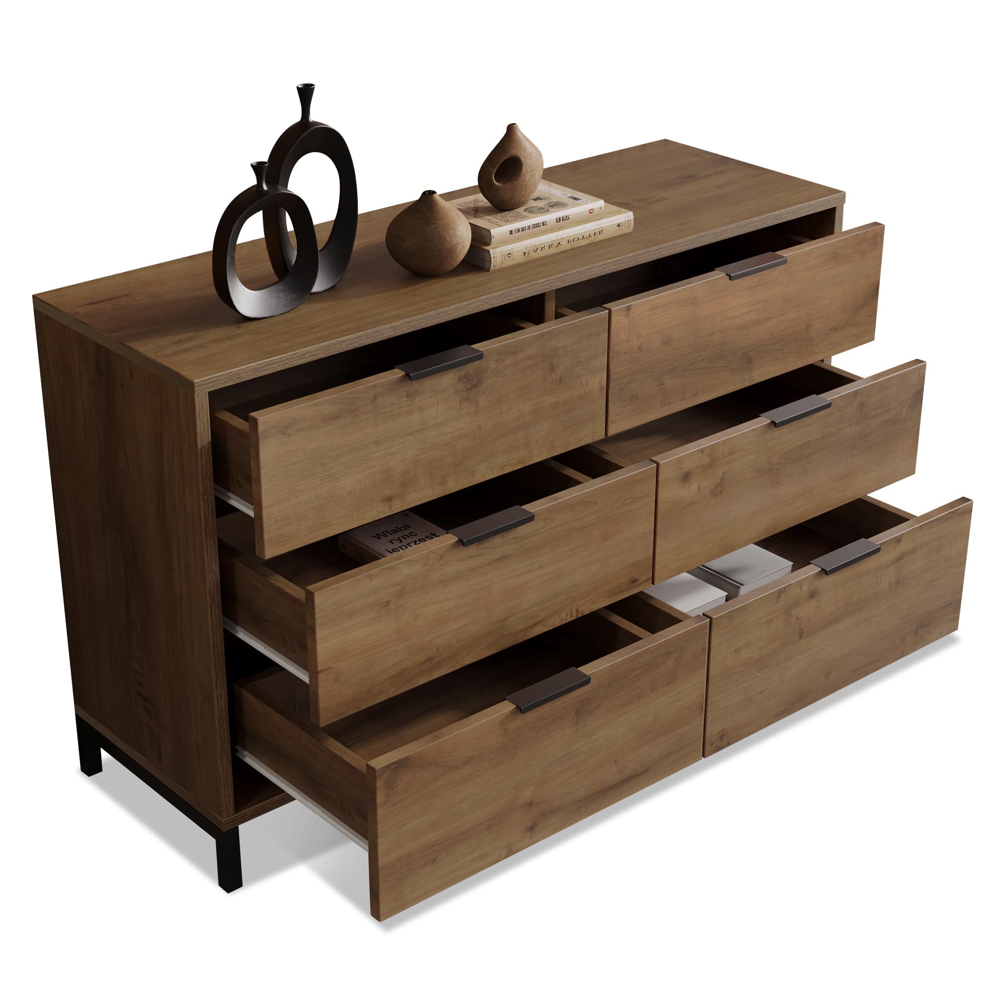 MURUL Cassettiera con 6 cassetti, credenza per camera da letto e tutti gli spazi abitativi, 120 x 40 x 76 cm, in rovere scuro (rovere scuro)