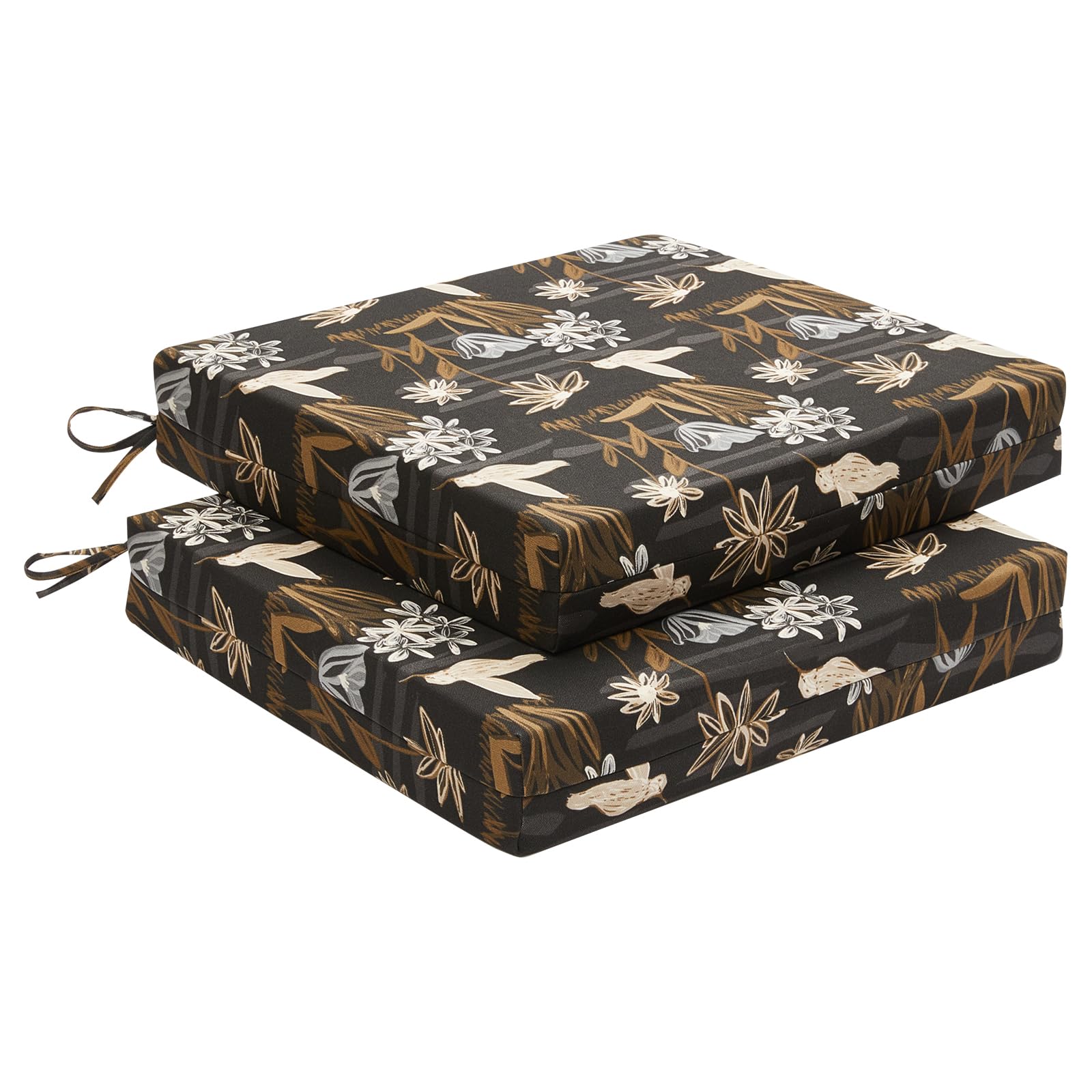 downluxe Outdoor Chair Cushions Set of 2 for Patio Furniture, Waterproof Square Corner Patio Chair Cushions with Ties, Memory Foam Outdoor Seat Cushion, 18.5" X 16" X 3", Nightbird