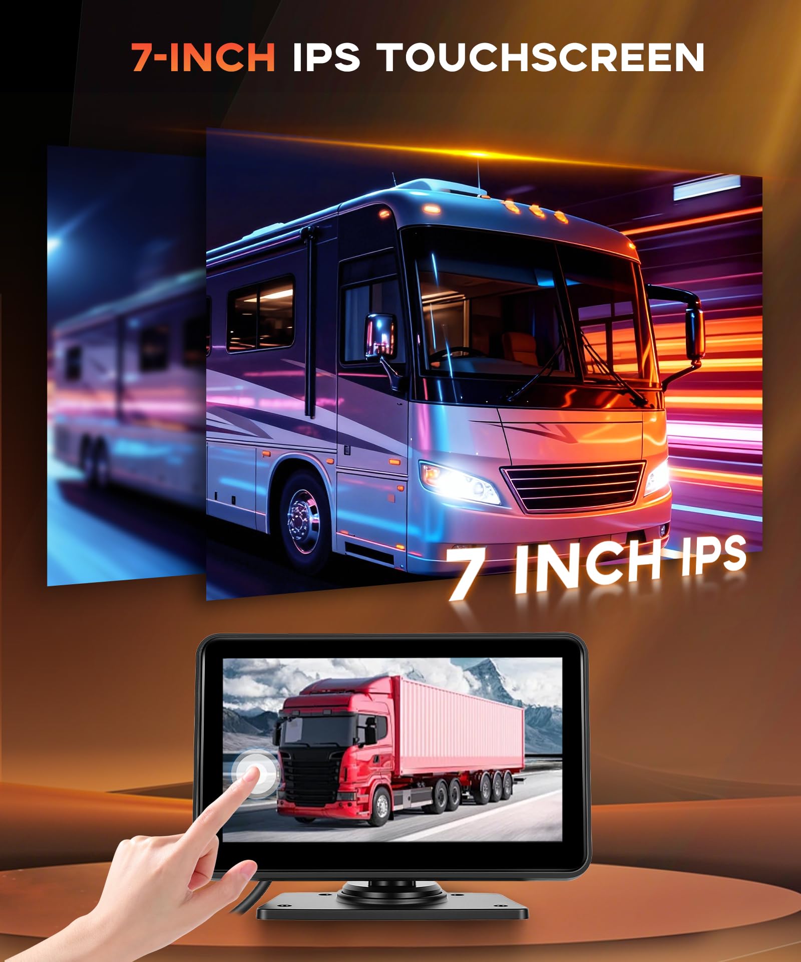 Telecamere Retromarcia 2 Telecamere Kit con Android Mirror Link, 7 Pollici Touchscreen, 1080P Telecamera Posteriore IP68 Impermeabile, Visione Notturna, Loop Video, per Camion/Autobus/Furgoni/Camper