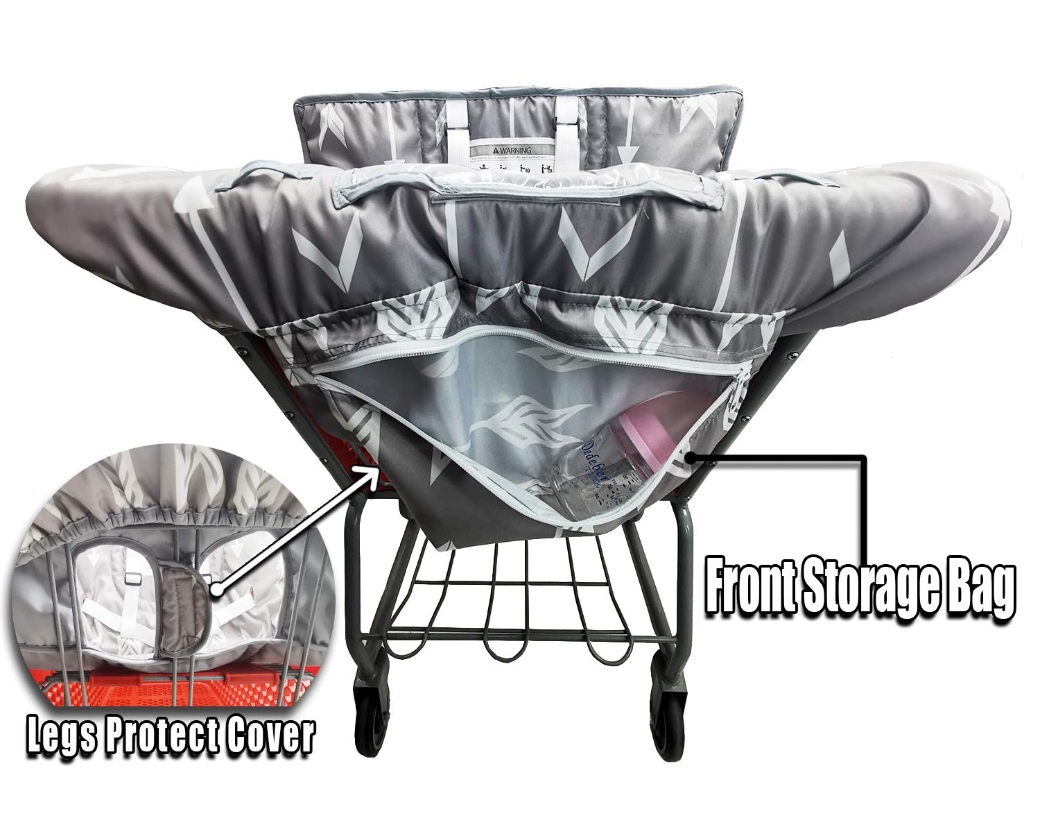 Housse de chariot de courses 2 en 1 pour bébé, coussin de chaise haute, design portable (flèche grise)