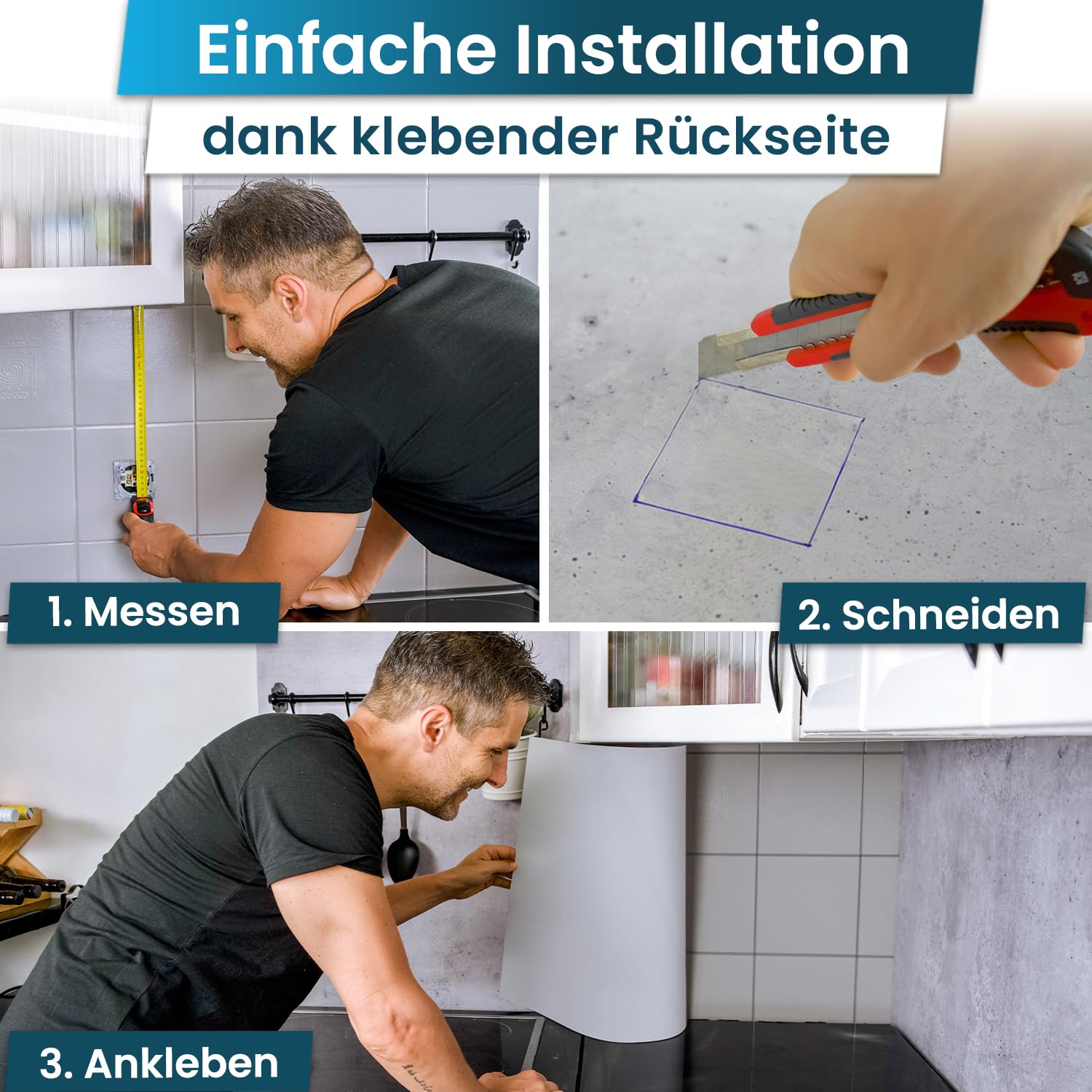 danario Küchenrückwand selbstklebend - Matt - Spritzschutz Küche - versteifte PET Folie - 0,4 mm - Marmor weiß - Materialmuster A5