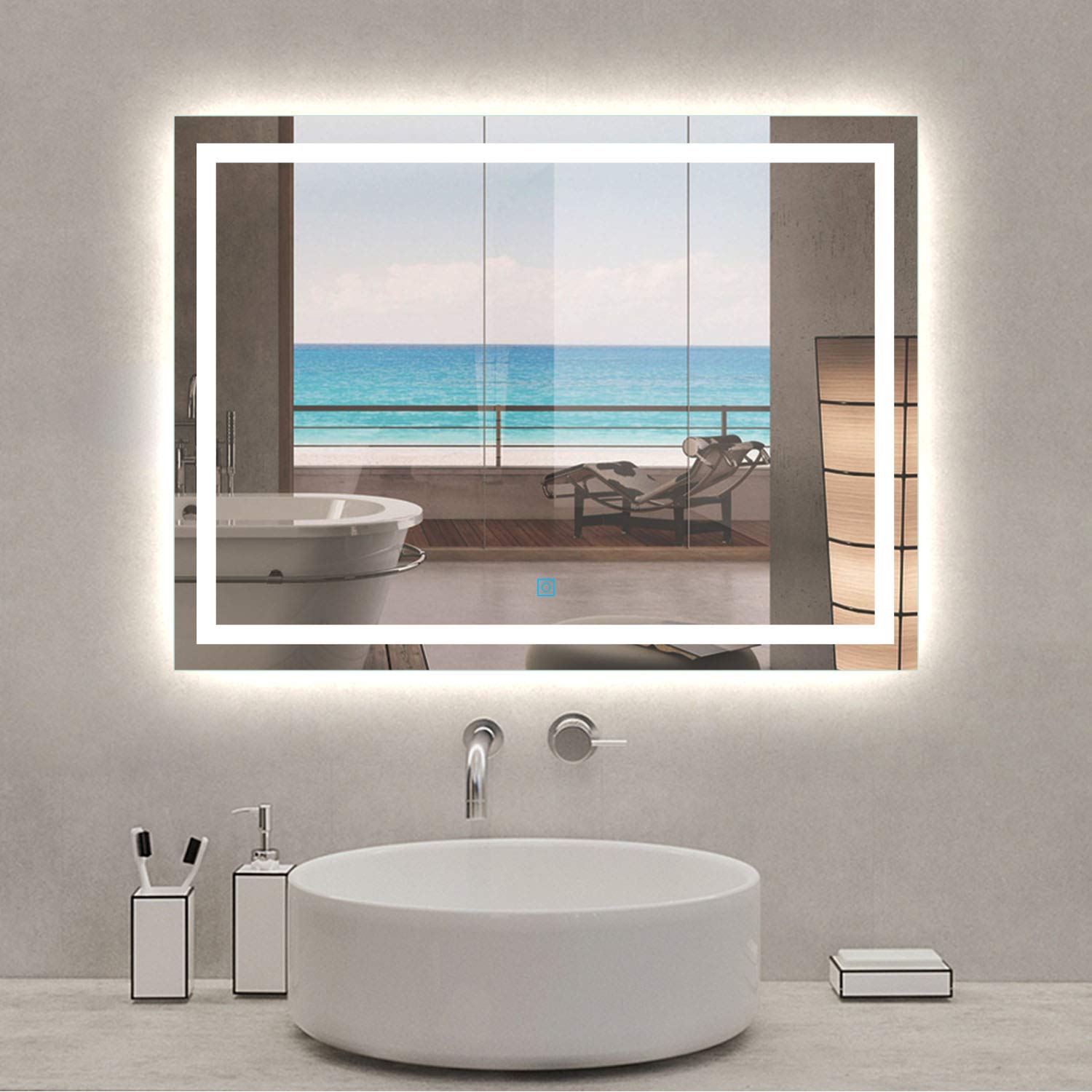 Acezanble LED Bathroom Mirror 800x600mm, Illuminated Bathroom wall Mirrors with LED Lights, Demister, Anti-fog Vanity Mirror, Touch Control Switch, Wall Mounted, Horizontal/Vertical