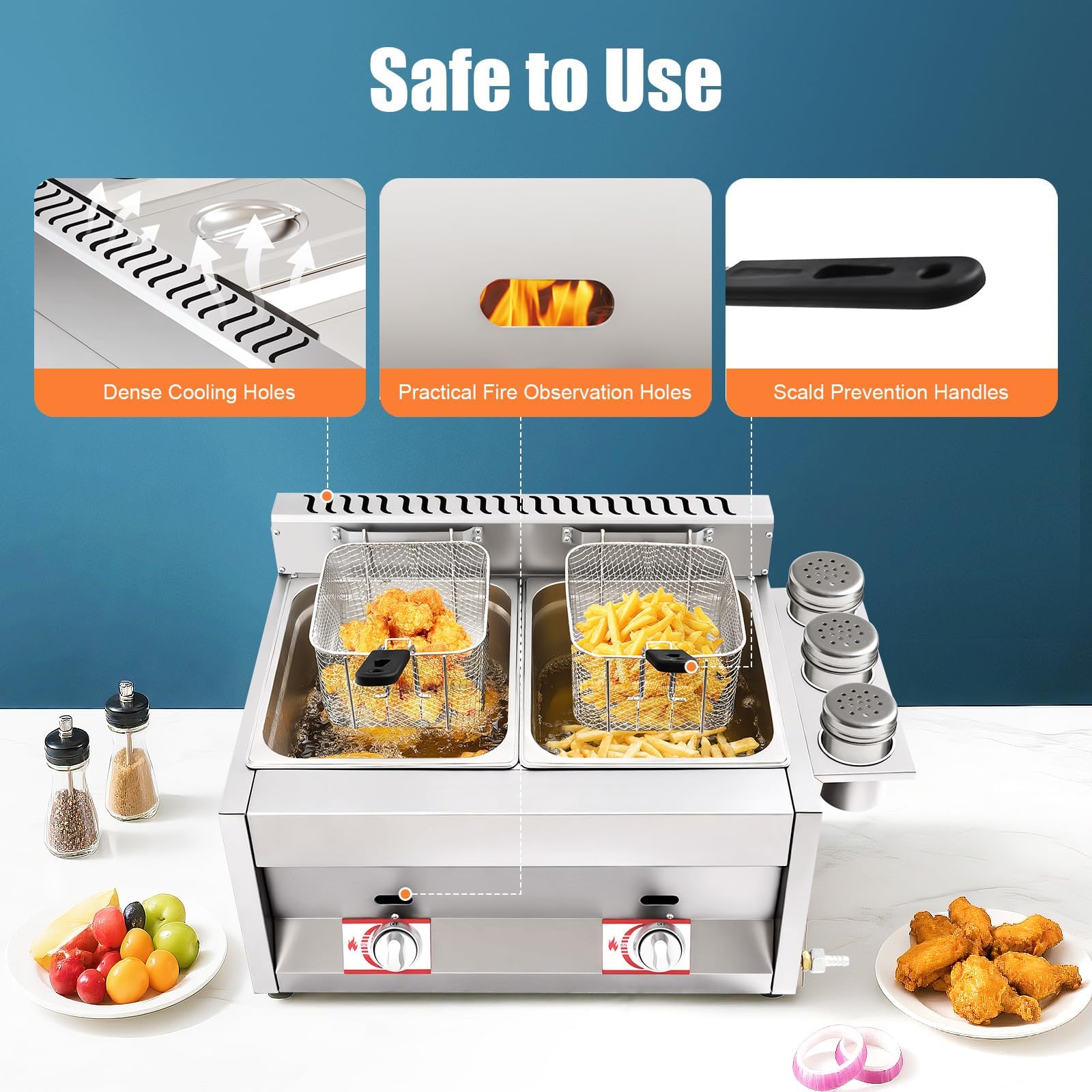 Friggitrice commerciale a doppio serbatoio a gas, 2 friggitrice da 6 litri con cestini, controllo indipendente della temperatura, per ristorante, snack bar