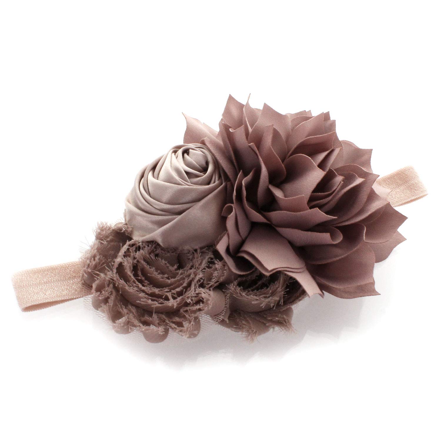 My Lello Opaska na głowę Shabby Fabric Flower Cluster Baby - Niemowlę - Maluch - Dziewczynka Rozciągliwa Elastyczna Taupe