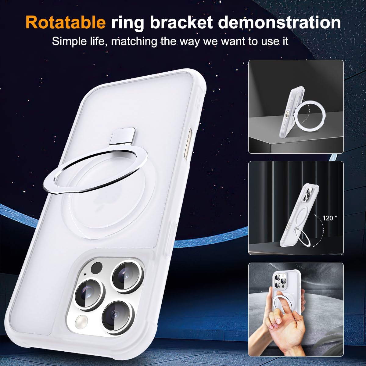 Compatible with iPhone 16 Pro Max Case with Invisible Magnetic O-Ring Stand Military-Grade Phone Case for iPhone 16 ProMax 6.9" [Compatible with Mag-Safe][Great Grip Feeling],Translucent - Image 2