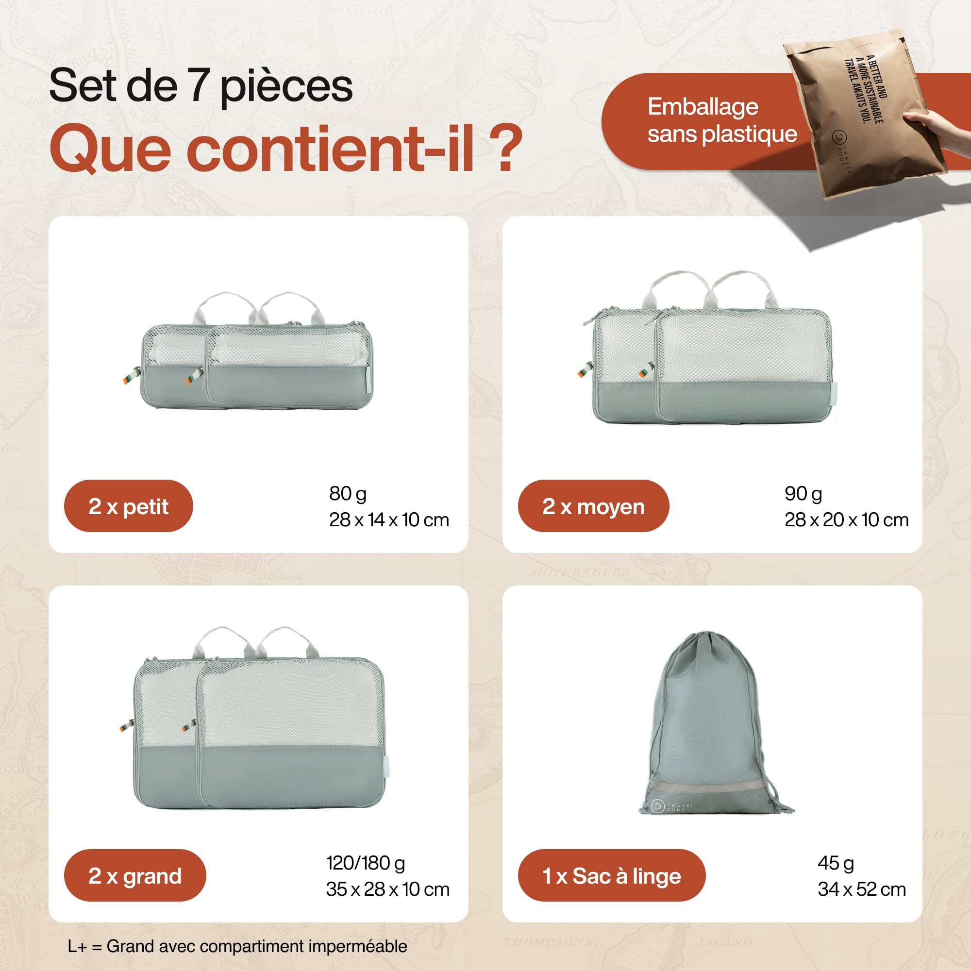 TRAVEL DUDE Organisateur Valise Compressible – Sac de Compression Voyage, Packing Cubes et Pochette Rangement – Idéal pour Rangement Valise et Organisation de Voyage