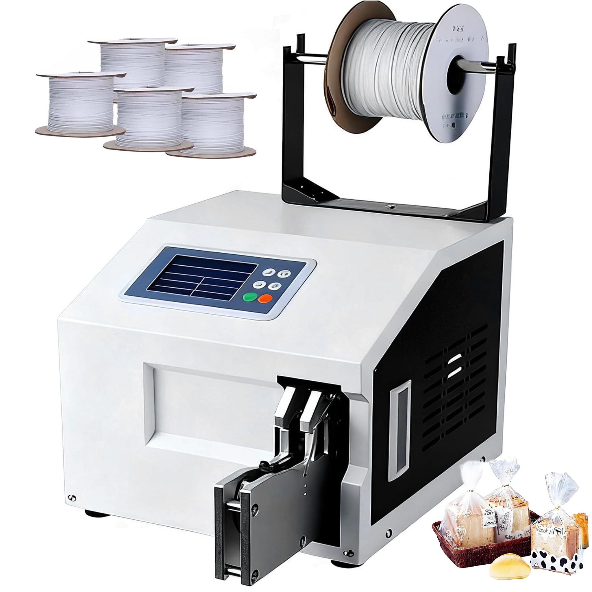 YMLUKzun Automatic Twist Tie Machine,Gold Wire Sealing Bundling Machine, Bundling Equipment for Supermarkets Bread Toys,Wire Harness Binding Machine, Cable Tying Machine,W/ 5 Roll Twist Ties Wire B