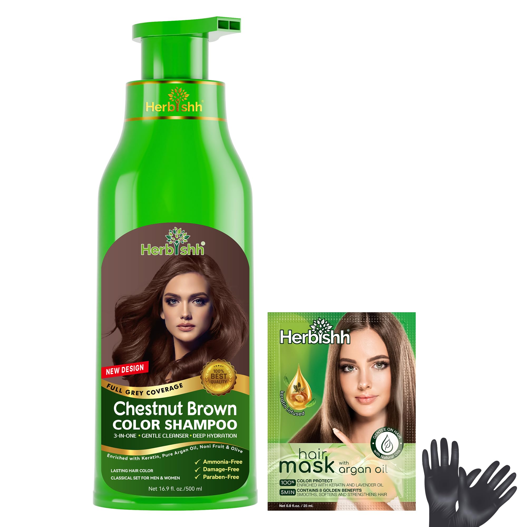 Hair Color Shampoo – 3-in-1 Dark Brown Dye for Gray Hair – Ammonia-Free Long-Lasting Color – 500ml – Colors Hair in Minutes (Chestnut Brown)