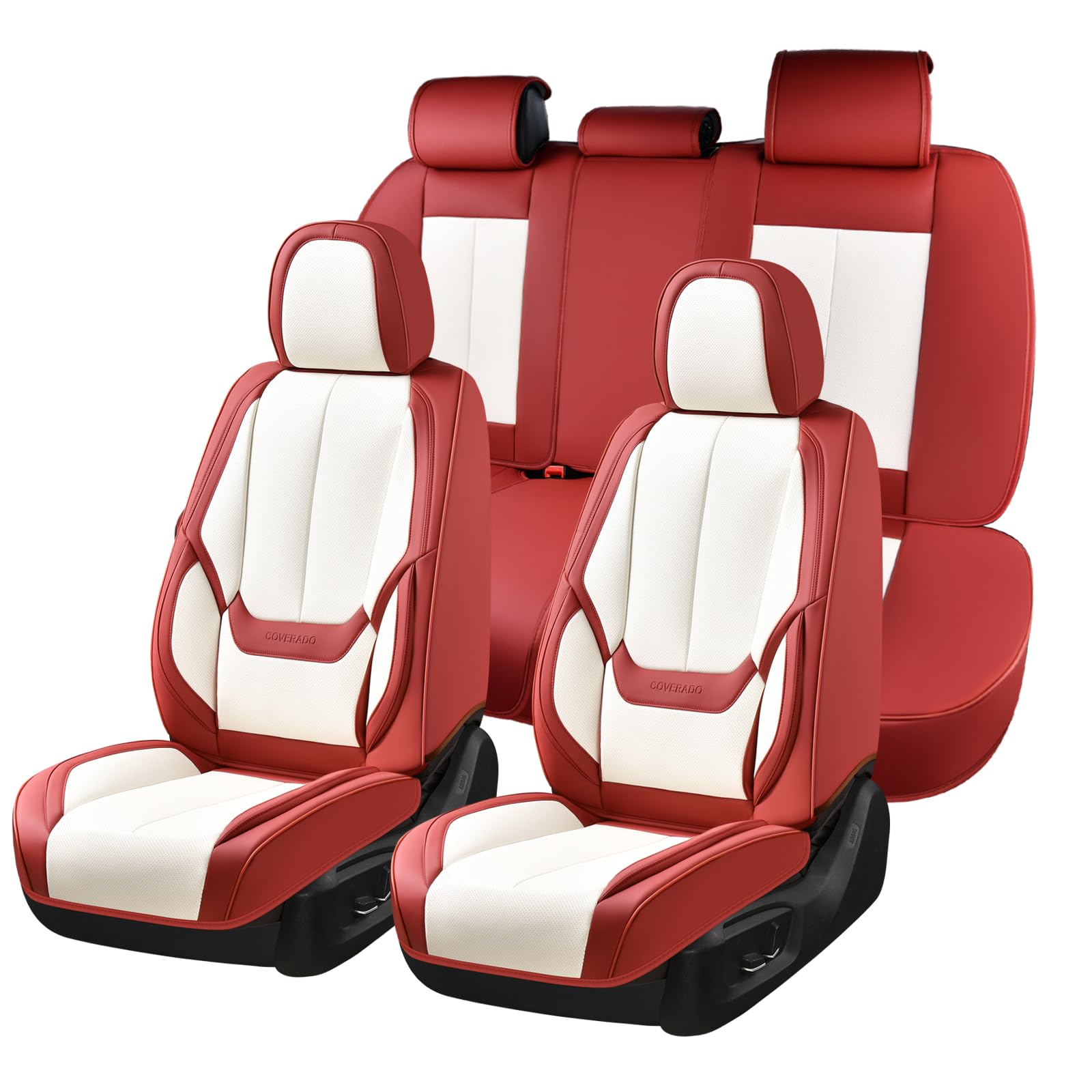 Coverado Car Seat Covers Full Set, Seat Covers for Cars, Front Seat Covers and Back Seat Cover Waterproof Leather Automotive Seat Cover, Universal Car Interior Protectors for Most Cars