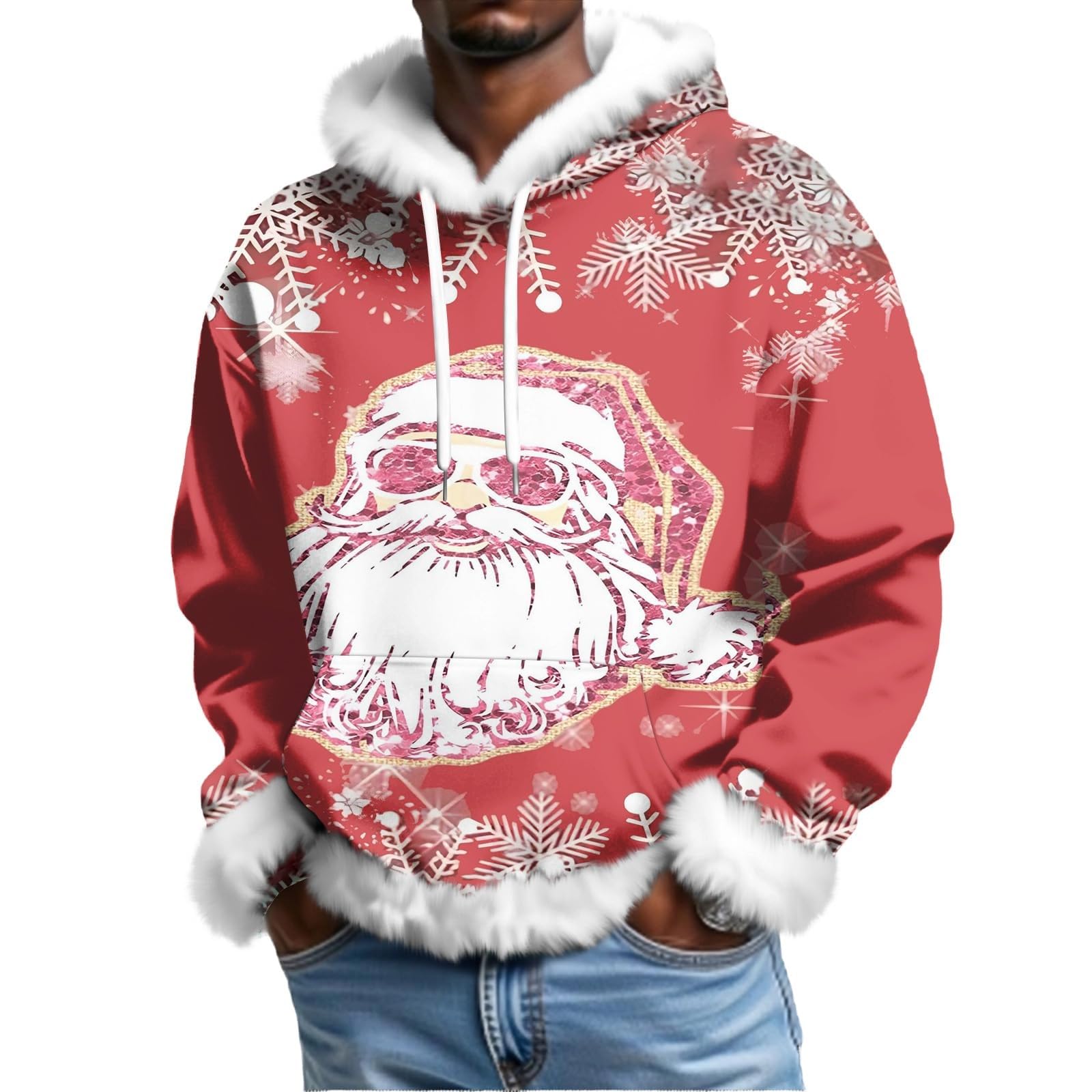 Sudadera con capucha de Navidad para hombre, divertida, de Papá Noel, de gran tamaño, ropa de Navidad de manga larga, suéter con ribete de felpa, novedad, trajes de Navidad, ropa de moda, regalos con