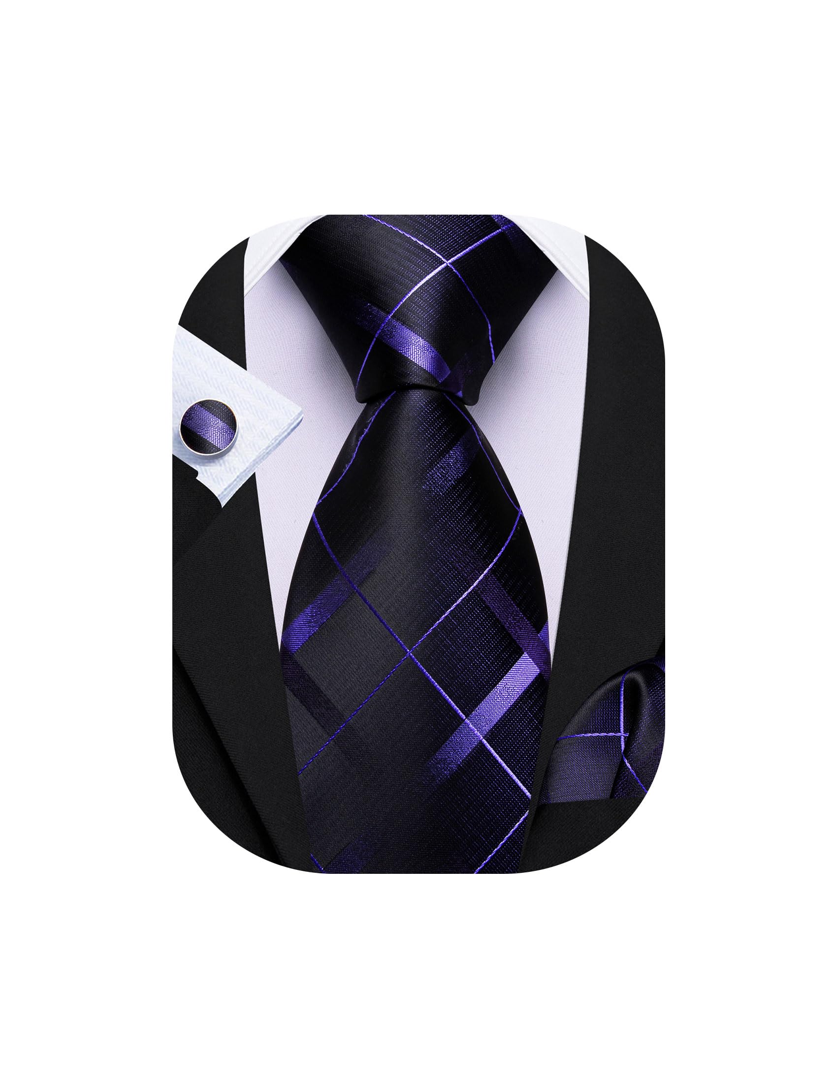 Barry.Wang Mens Tie Set Plaid Check Stripe Neckties Pocket Square Cufflinks | Woven Classic,Formal/Casual Men's Necktie,Luxury,Business,Wedding,Party,Prom,Graduation