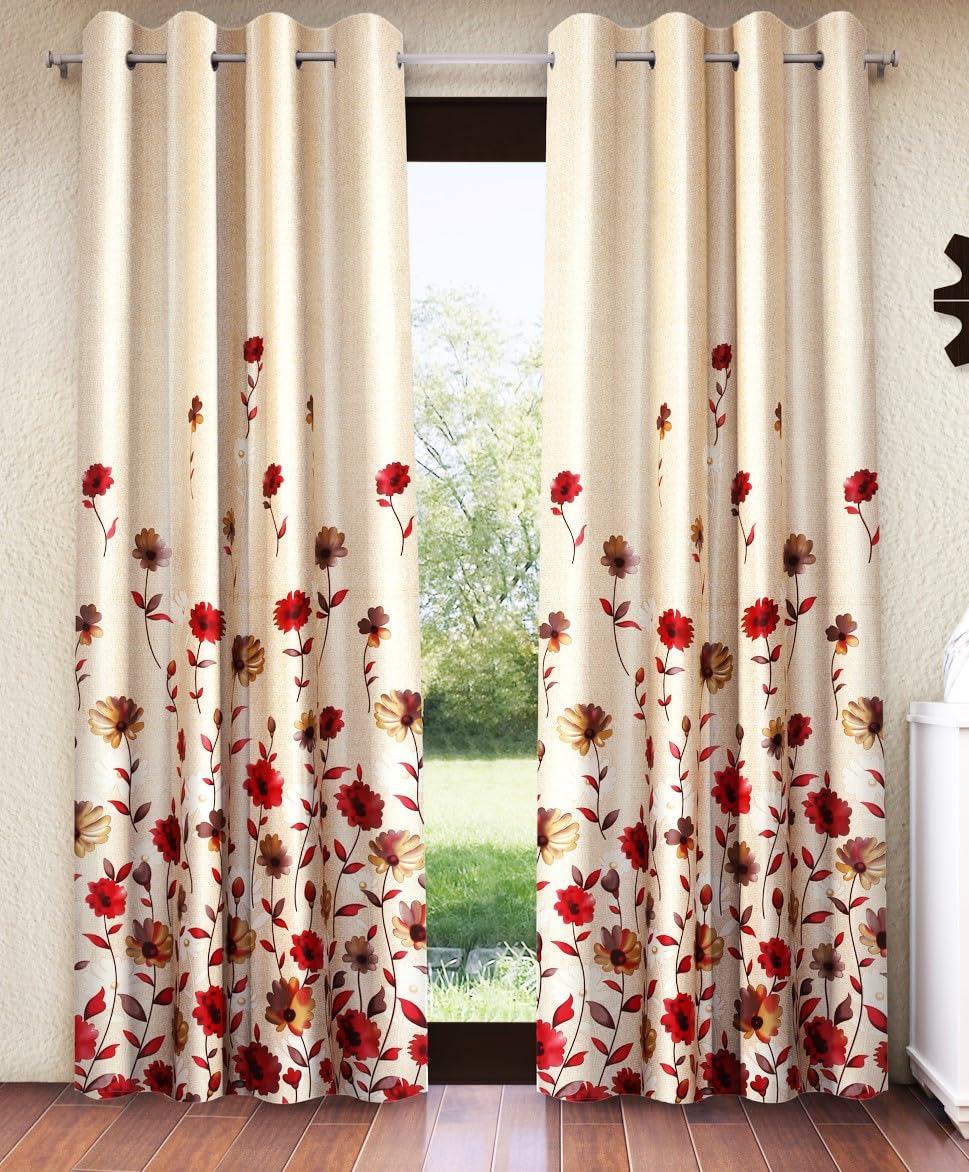 Home Sizzler 2 Pieces Digital Print Eyelet Polyester Door Curtains - 6 Feet, Maroon-image-32