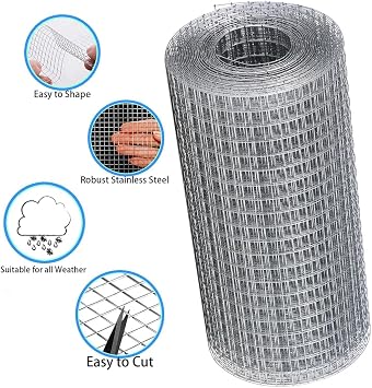 Wire Mesh Fine Mesh Galvanised 200 mm x 6 m Wire Mesh Vole Mesh Aviary Wire Rabbit Wire Metal Mesh Rabbit Fence Garden Stainless Steel Mesh Tight Mesh for Home Garage Garden