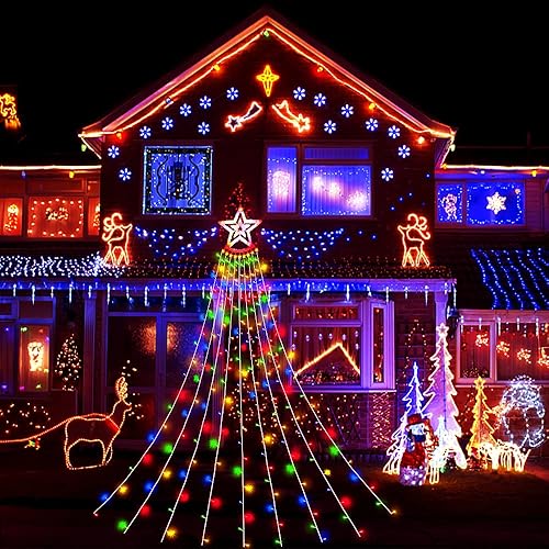Miniatura 6 de Aokudoni - Decoraciones de Navidad para exteriores, 350 luces LED de cascada, 8 modos de luces de Navidad, decoraciones de Navidad para árbol, luces