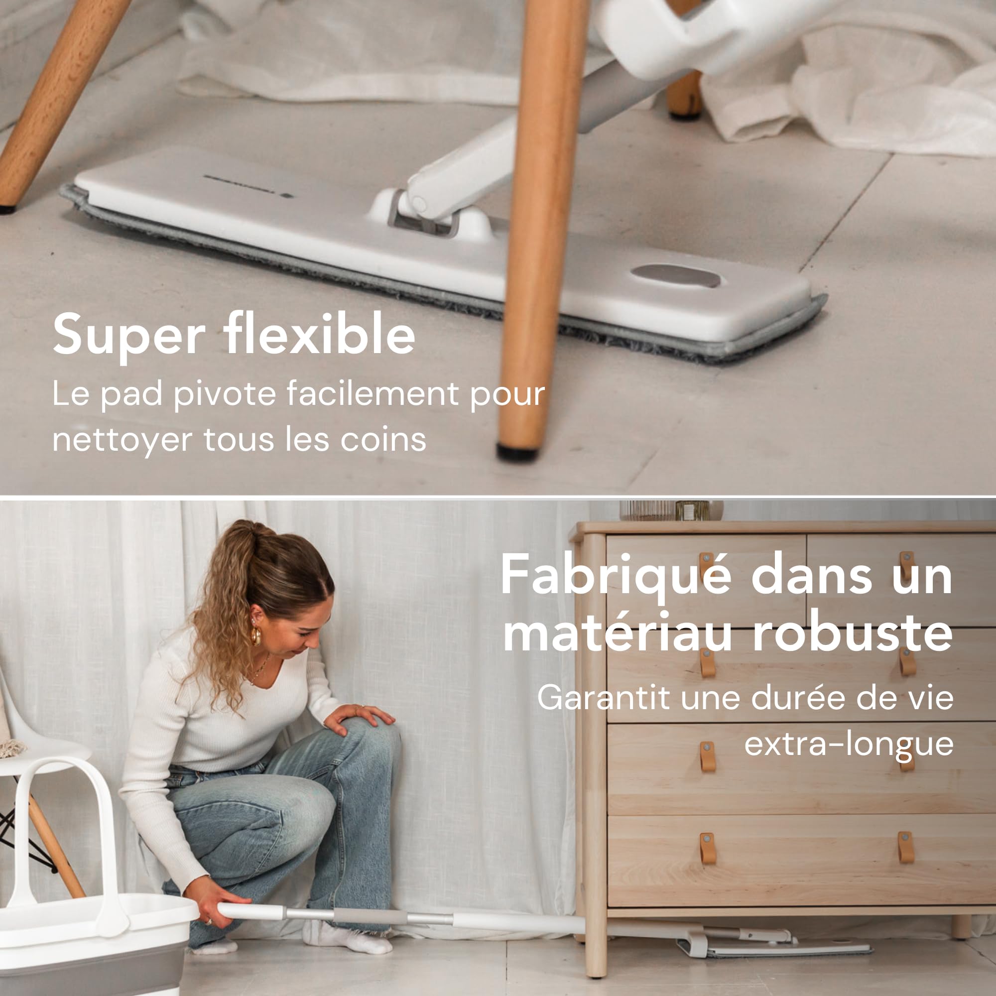 4-in-1 Set de serpillière avec Fonction Spray et Seau Repliable, Set de serpillière et Balai Microfibre avec système d'essorage