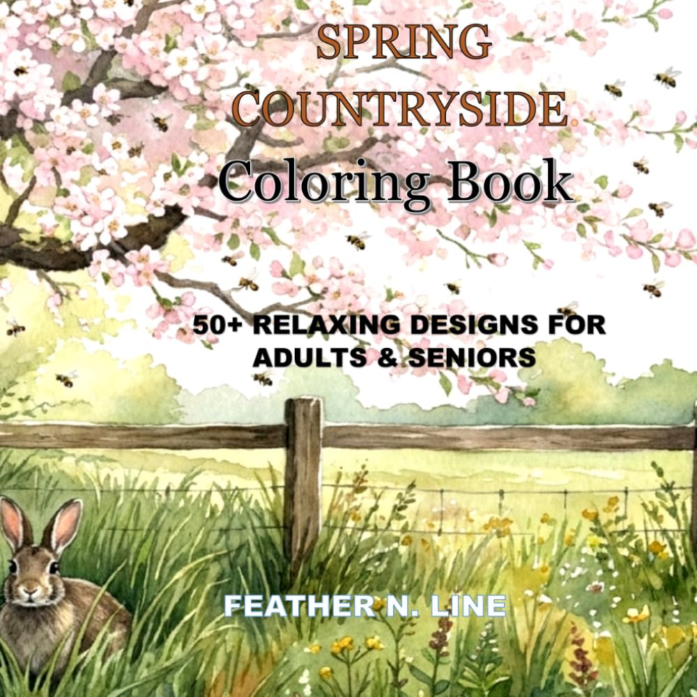 Spring Countryside Coloring Book for Adults & Seniors . Scenic Designs for Relaxation, Stress Relief & Mindful Coloring: 50+ Easy and Relaxing Designs ... Coloring Series for adults and seniors)