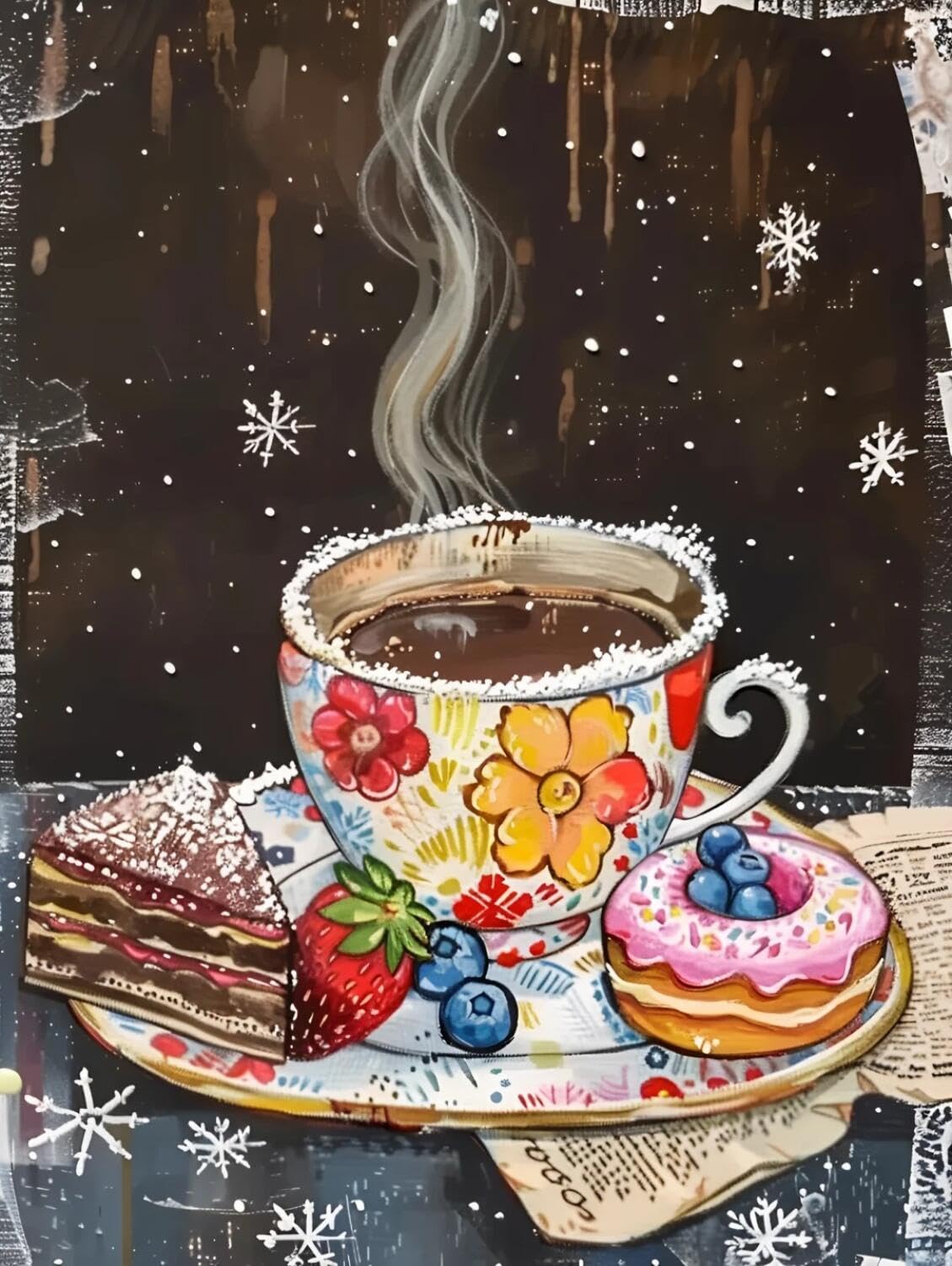 Rqwybcaxn Stamped Beaded Cross Stitch Kits Coffee and Cake 40x50cm