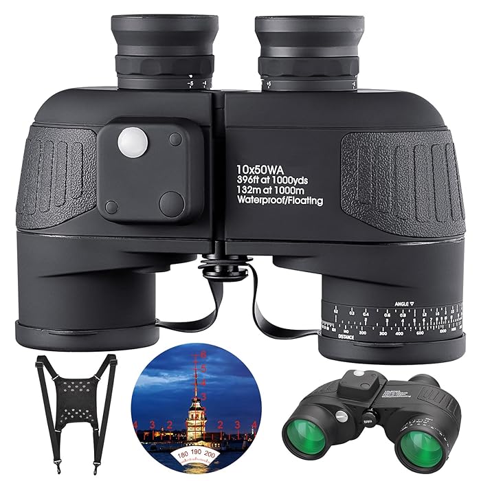 Buy 10x50 Marine Binoculars with Rangefinder for Adults IPX7