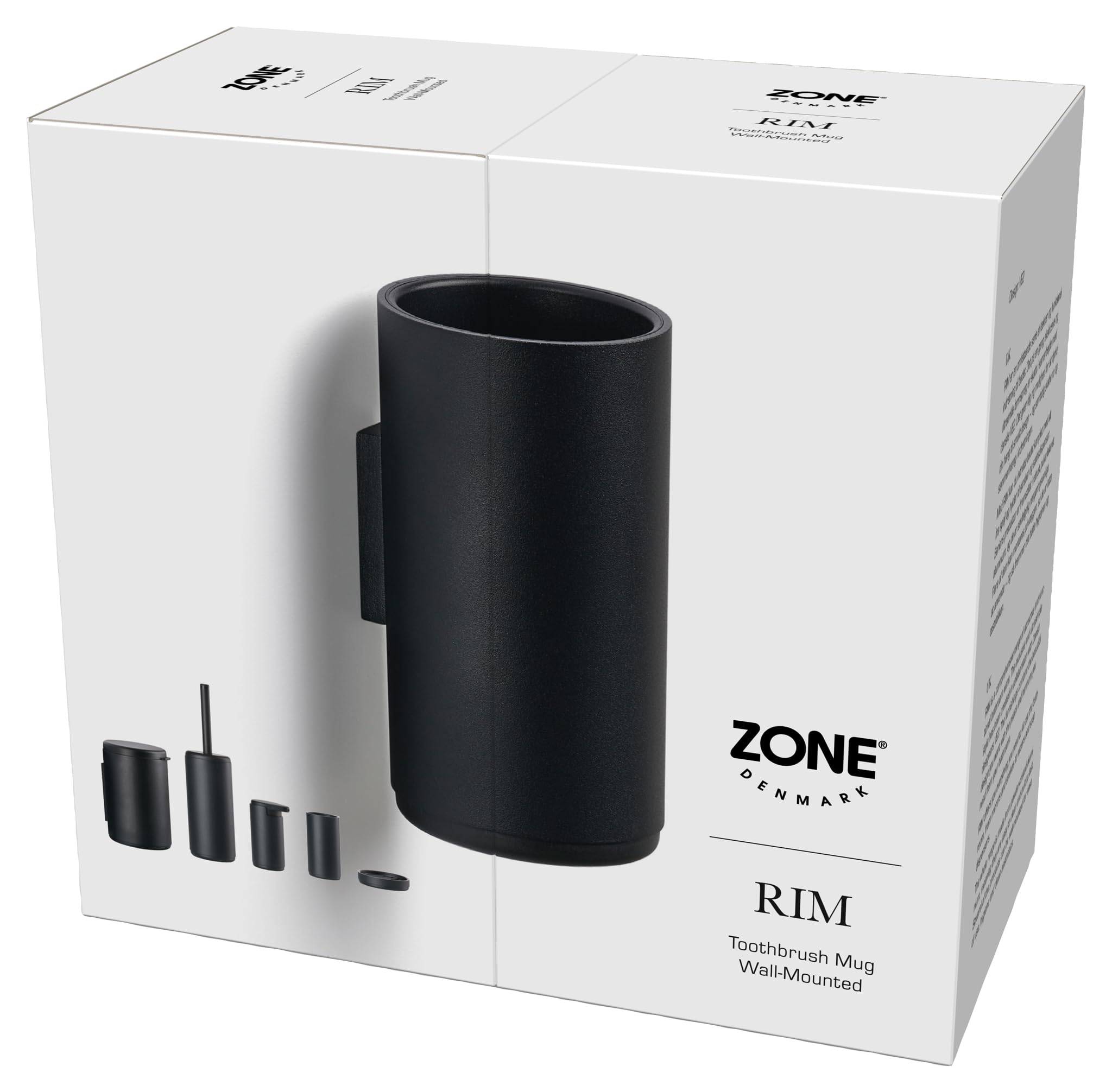 ZONE DENMARK Rim - Bicchiere per spazzolino da denti, da parete, diametro 7 x 13,6 cm, colore: Nero
