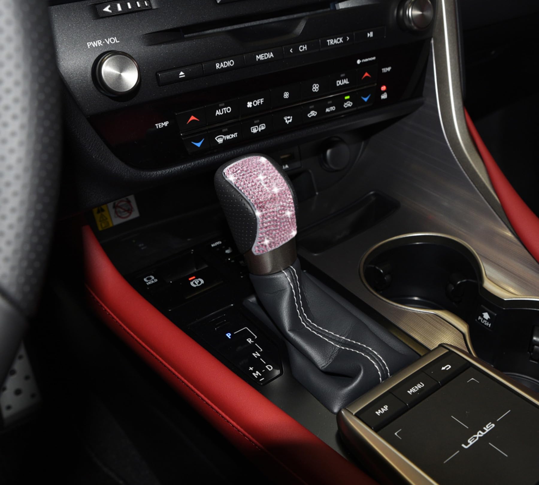 HHLOU Bling Crystal Shifter Gear Lever Accessories Compatible With Lexus ES, RX, NX, RC, IS, GX-460, GS (2014-2022) - Pink