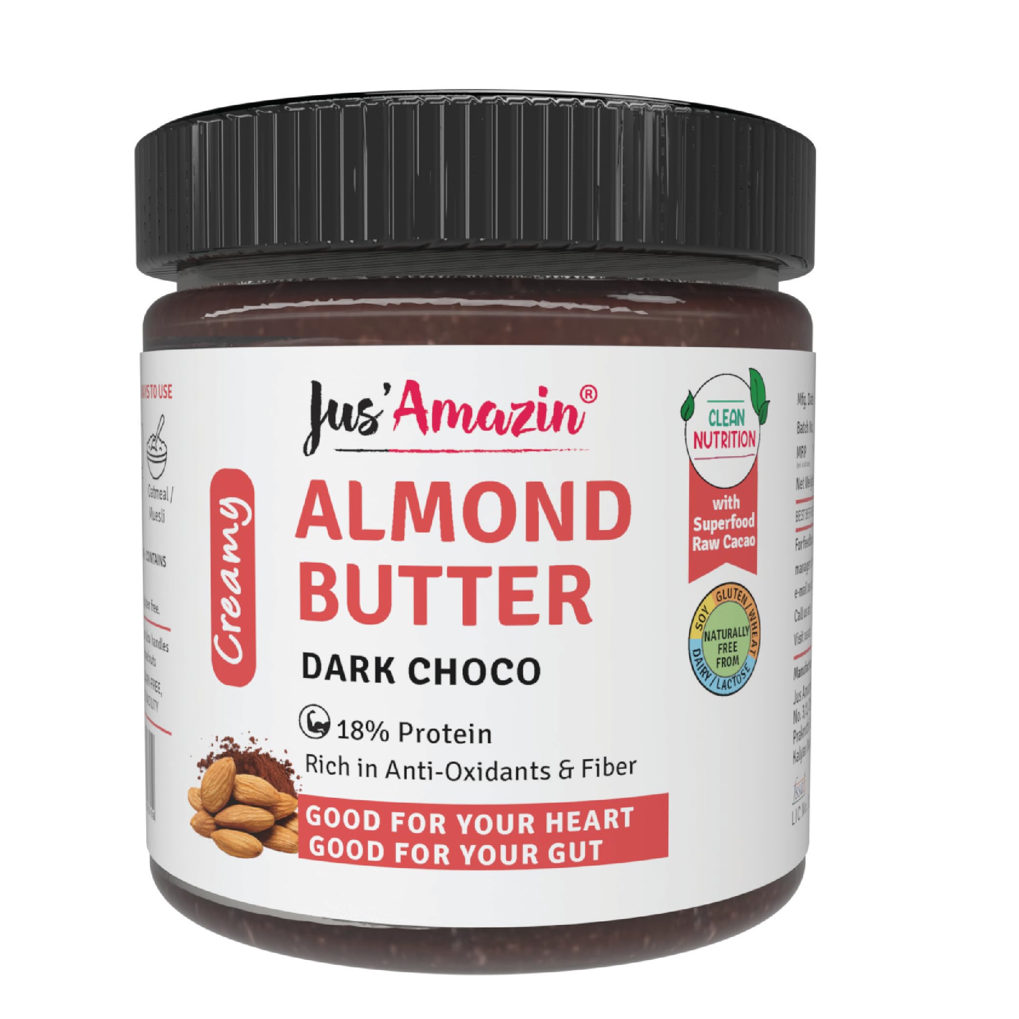 Jus Amazin Creamy Almond Butter - Dark Choco (200g) | Rich in Anti-oxidants | Raw Cacao | 100% Natural, Vegan, Dairy Free & Keto Friendly | Dark Chocolate Spread | Sweetened with Organic Jaggery (B07C3RMTGH) Amazon Price History, Amazon Price Tracker