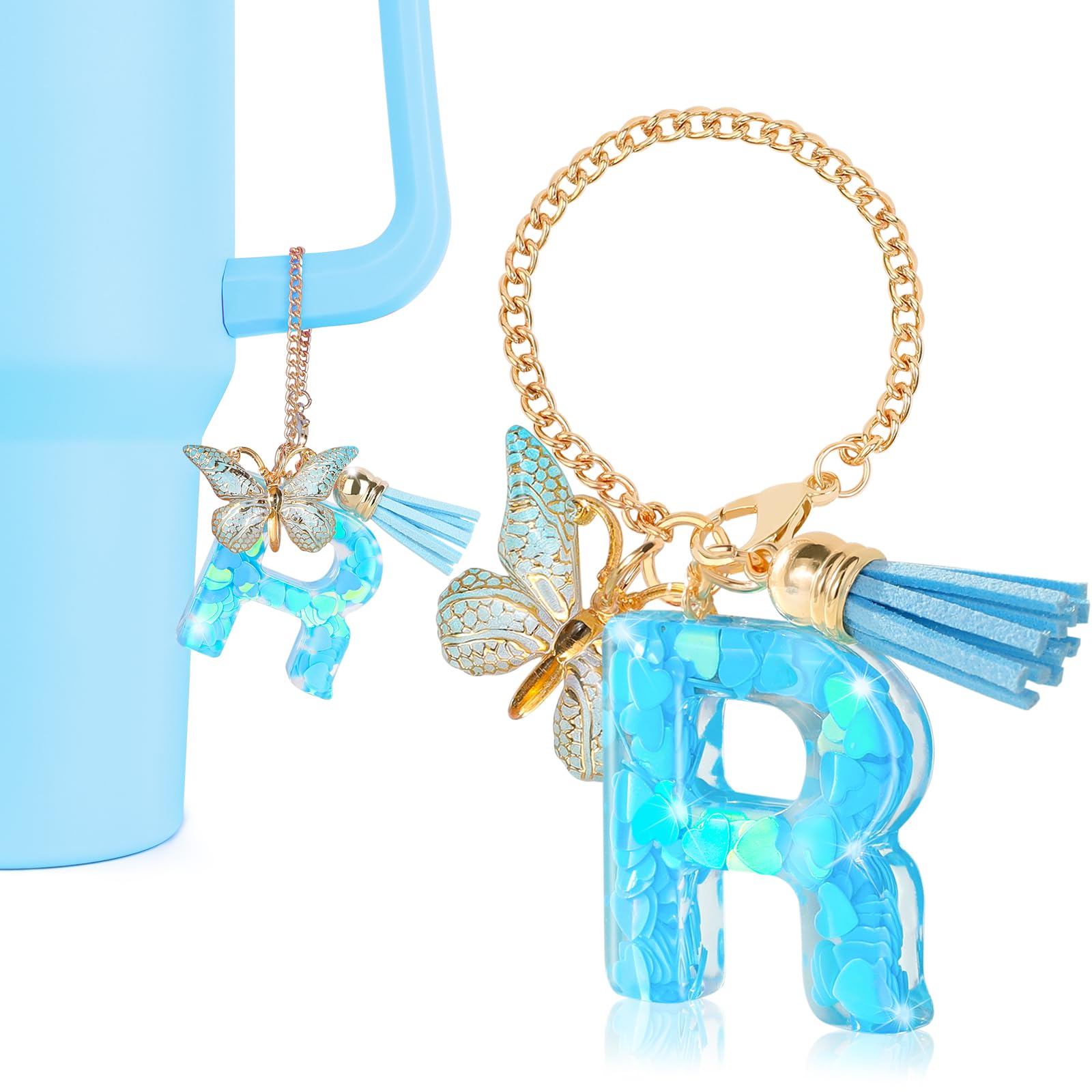DECZHIYU Initial Charms for Stanley Cup Accessories, Letter R Charms for Stanley Cup with Handle, Blue Charm for Key Purse Handbags Backpacks, Cute