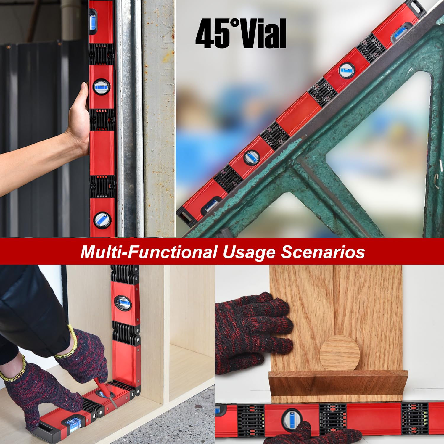 N&S Juvyig - Herramienta de nivel plegable multifunción – Instrumentos de medición multi-ángulo para trabajar la madera – Nivelación precisa en cualquier posición con regla magnética (aleación)