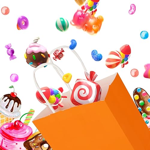 Miniatura 4 de YOUNTHYE 60 bolsas de regalo naranjas con asas de 6 x 3 x 8 pulgadas, pequeñas bolsas de regalo de papel a granel con asas, bolsas de regalo para