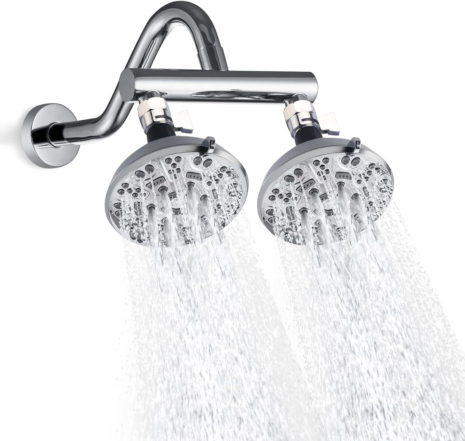 HAMOLER Double Shower Head with ShutOff Valve and Shower Arm 2 Fixed