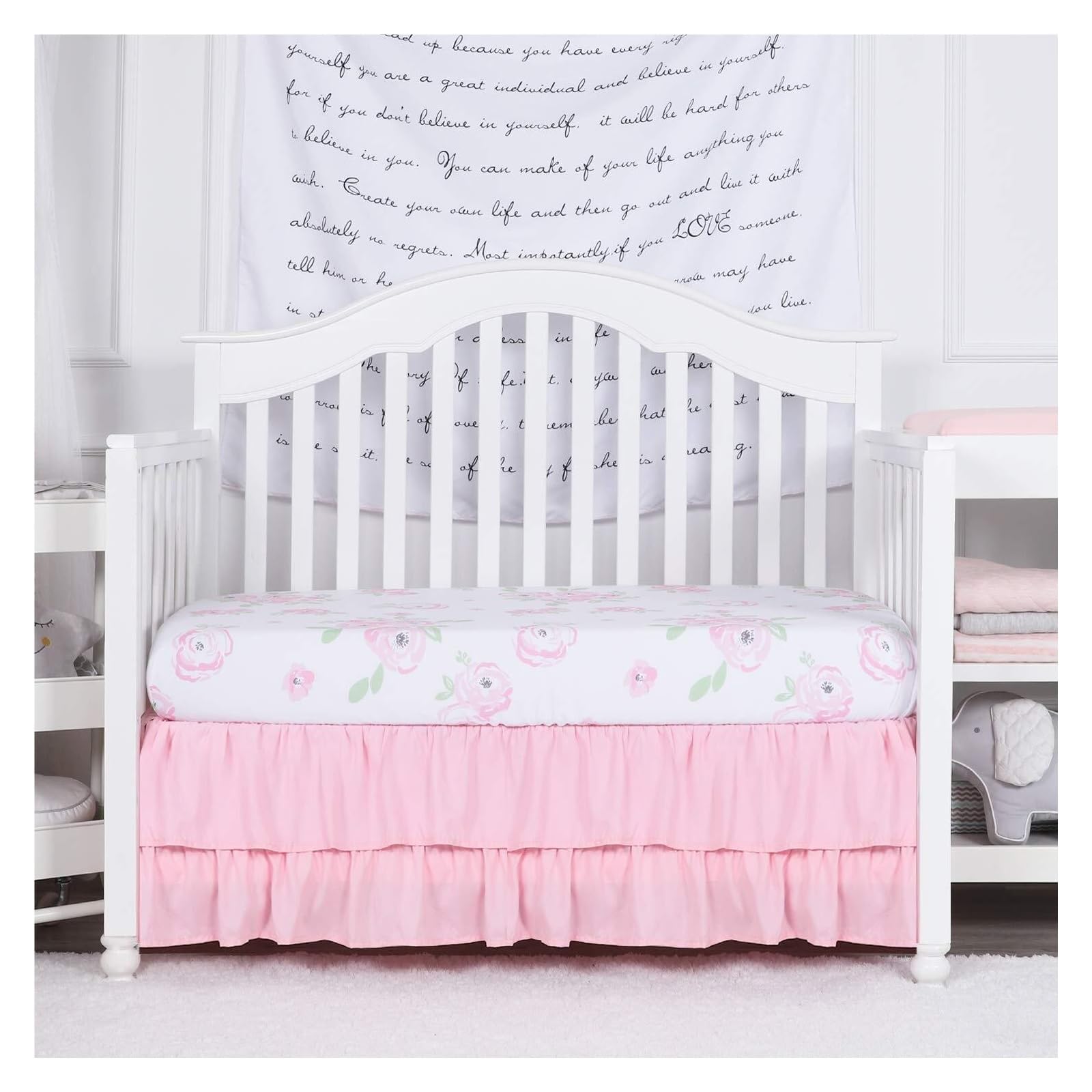Zweilagiger, weißer Bettrock mit Rüschen, for Kinderzimmer, Kleinkinder, Staubschutz, Tagesdecke for Jungen und Mädchen, 35,6 cm hoch(Pink,70x140x36cm)