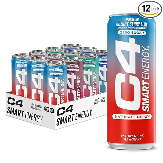 Cellucor C4 Smart Energy Drinks Variety Pack, Sugar Free Performance Fuel & Nootropic Brain Booster, Coffee Substitute or Alternative, 4 Flavor Berry Breeze Variety 12 Pack