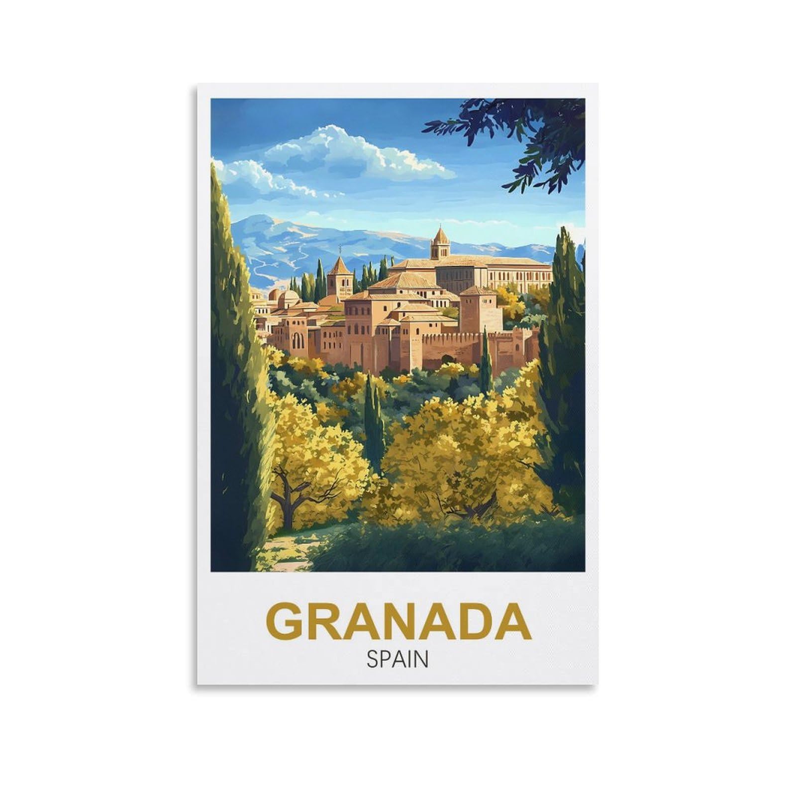 Xllyxygjq Unframe-Style Granada Spain Vintage Travel Poster 12X18inch(30X45cm) Canvas Wall Art Poster Print Artwork Painting Picture For Home Decoration Living Room Office Bedroom