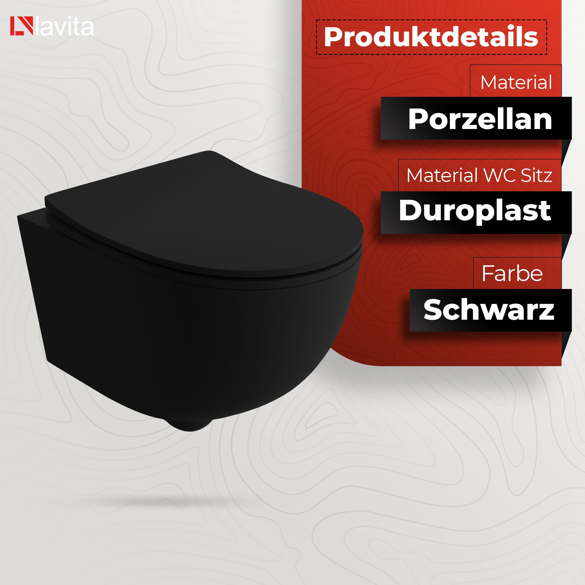 LAVITA Vorwandelement Solido Start + Wand Hänge WC Brava Schwarz Spülrandlos + WC-Sitz SoftClose Verchromter Knopf Komplettset Unterputz Spülkasten Toilette Komplett Sett WC