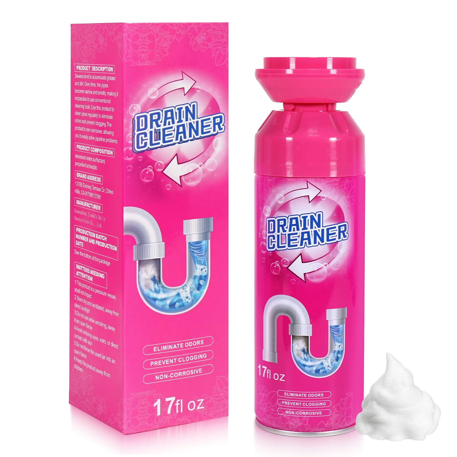 Foaming Drain Sink Cleaner & Deodorizer, Drain Clog Remover (1 Pcs)