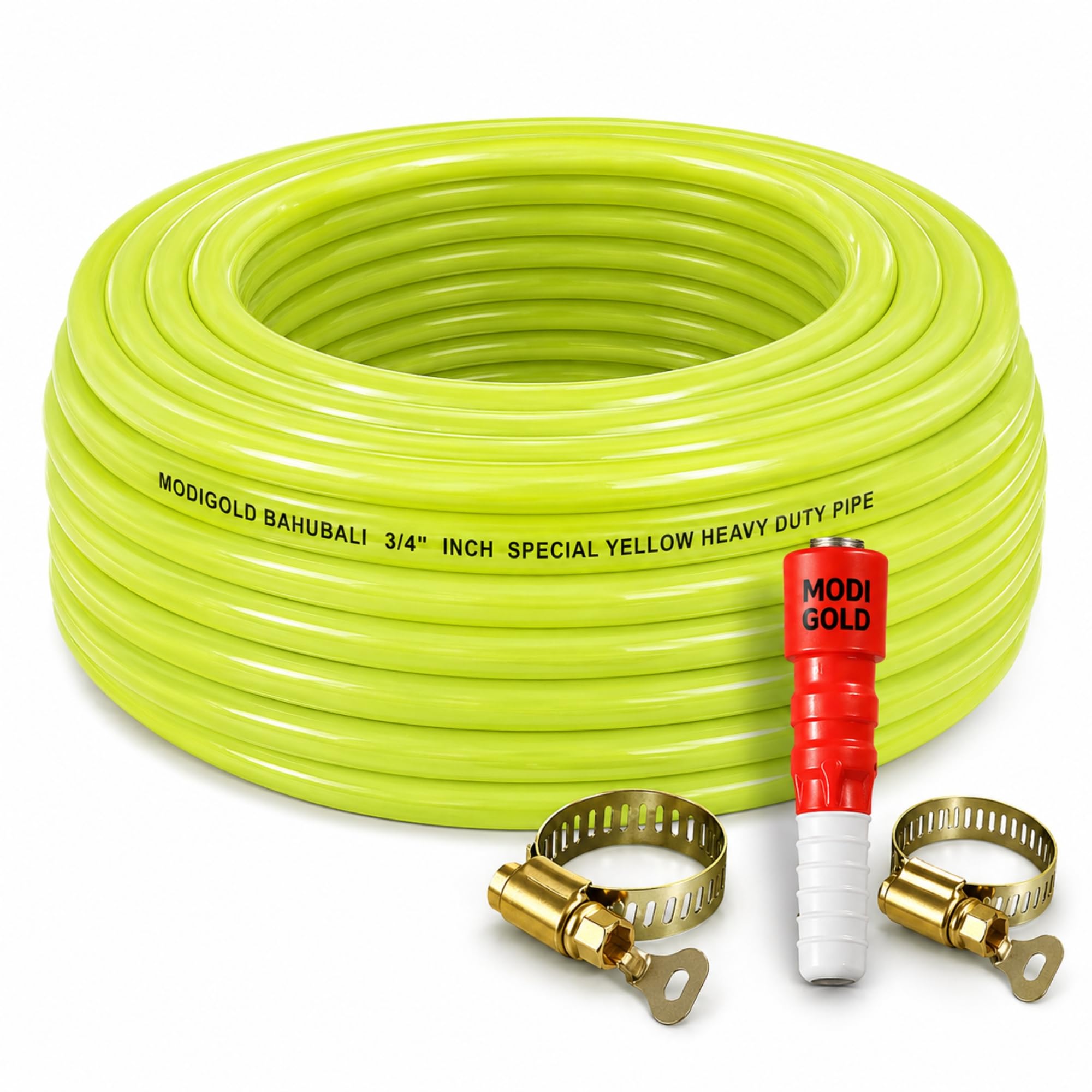 3/4 Inch Garden Hose 15 Meter (0.75 Inch) – Heavy Duty Yellow PVC Water Pipe with Tap Connector & SS Clamps | Flexible Watering & Car Wash Hose-picture-31